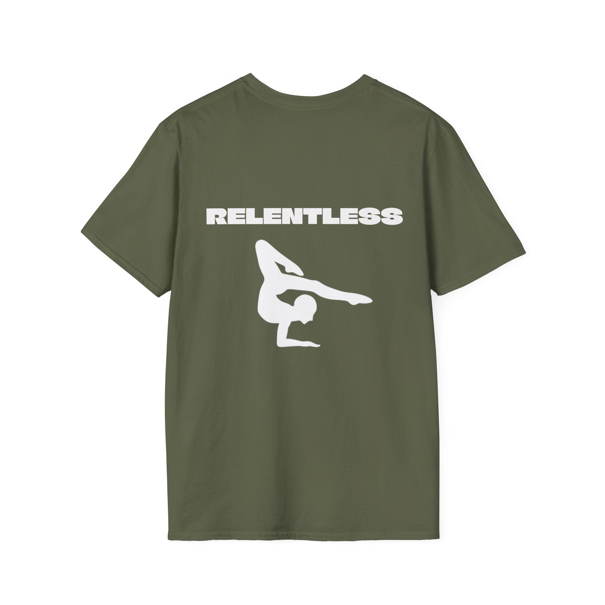 Relentless Gymnastics T-Shirt — Back Silhouette Athletic Tee (Adults)
