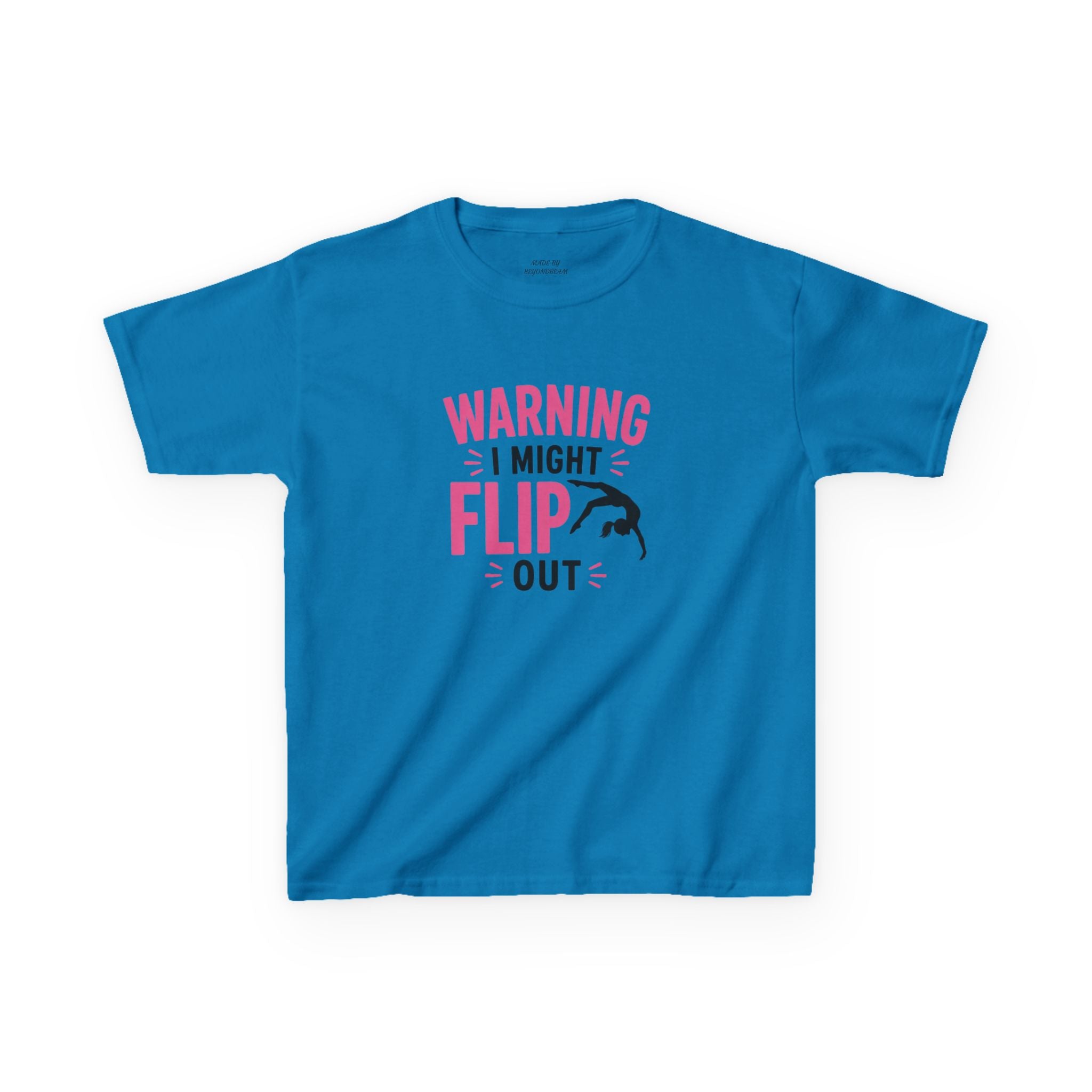 Kids T-Shirt — "Warning I Might Flip Out" Gymnastics Tee