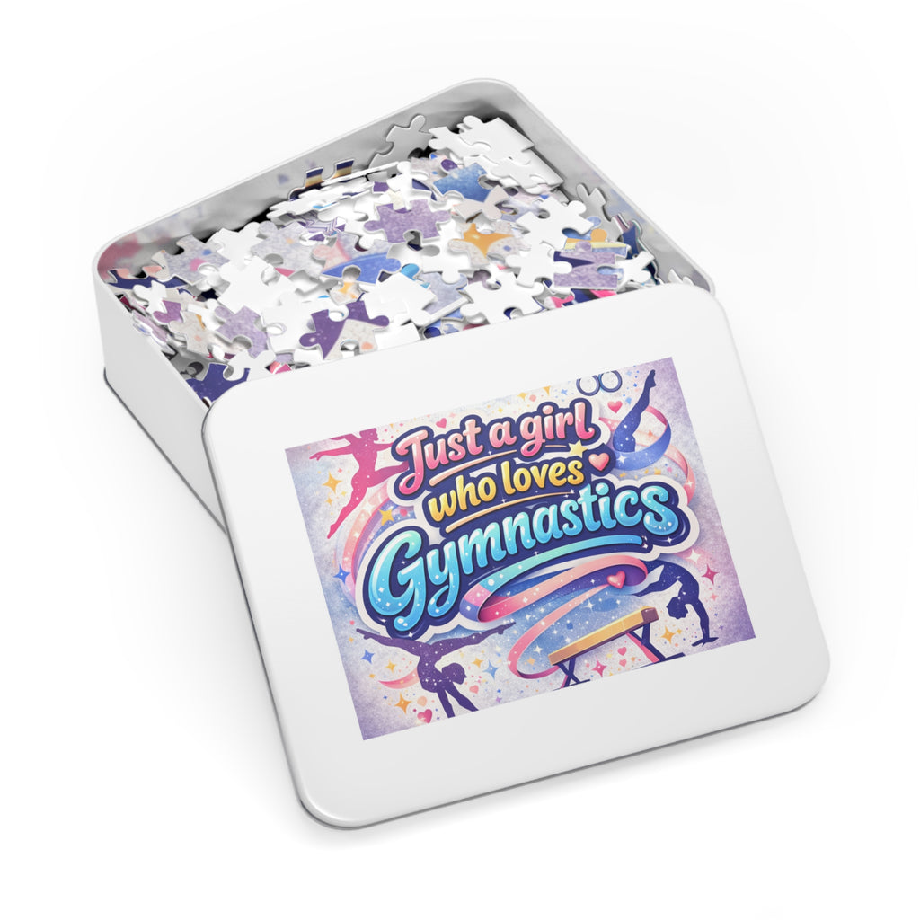 Gymnastics Jigsaw Puzzle — "Just a Girl Who Loves Gymnastics" Puzzle with Tin