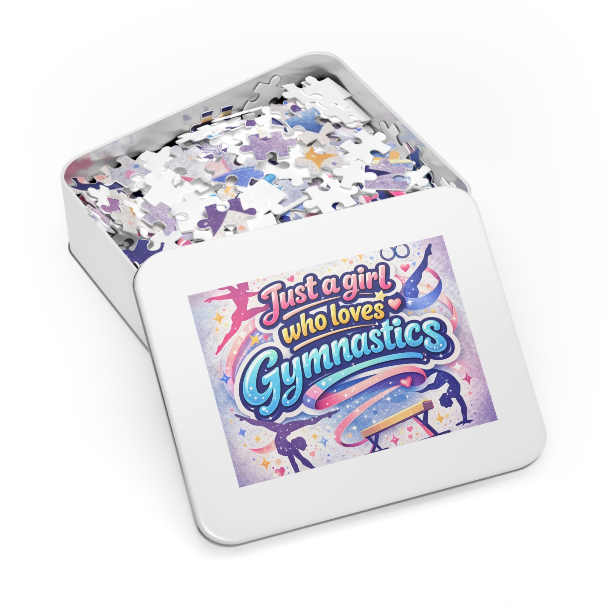 Gymnastics Jigsaw Puzzle — "Just a Girl Who Loves Gymnastics" Puzzle with Tin