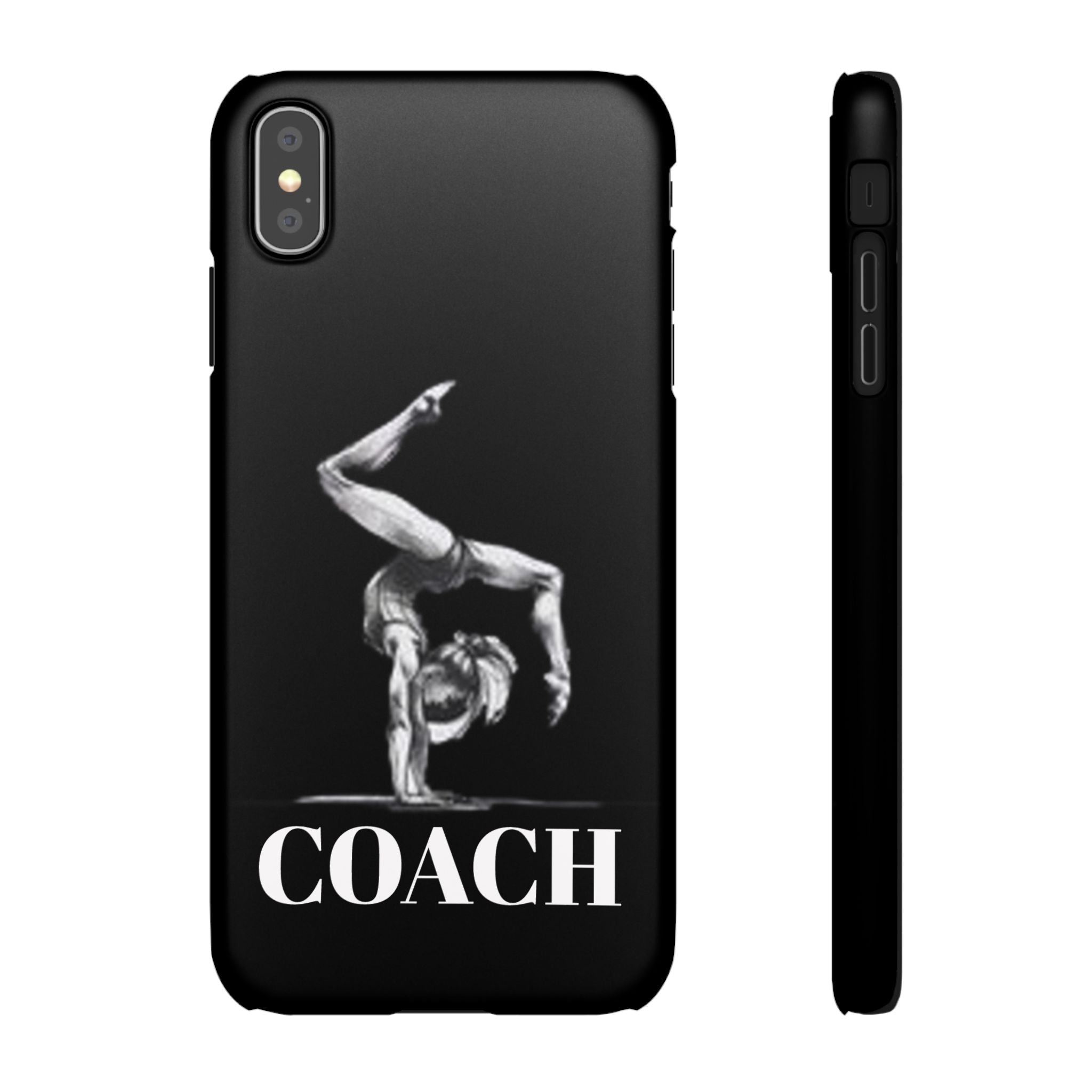 Coach Gymnastics Phone Case — Black Snap Phone Cover with Gymnast Silhouette