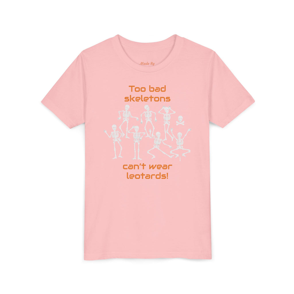 Kids Halloween Gymnastics Tee – ‘Too Bad Skeletons Can’t Wear Leotards!’ (Kids)
