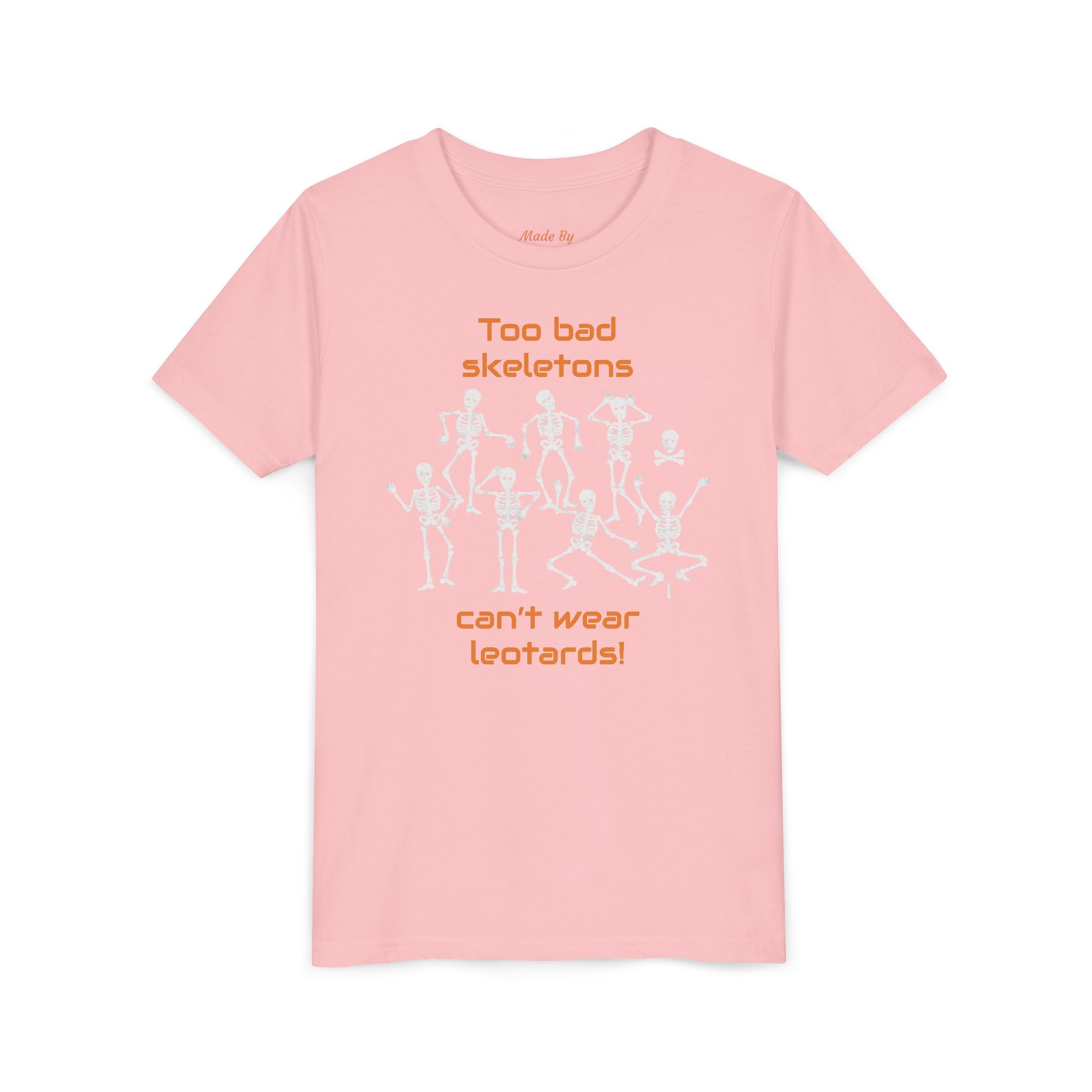 Kids Halloween Gymnastics Tee – ‘Too Bad Skeletons Can’t Wear Leotards!’ (Kids)