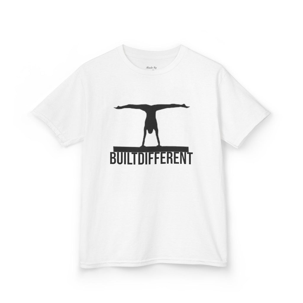 Kids T-Shirt — 'BUILTDIFFERENT' Gymnast Silhouette Tee