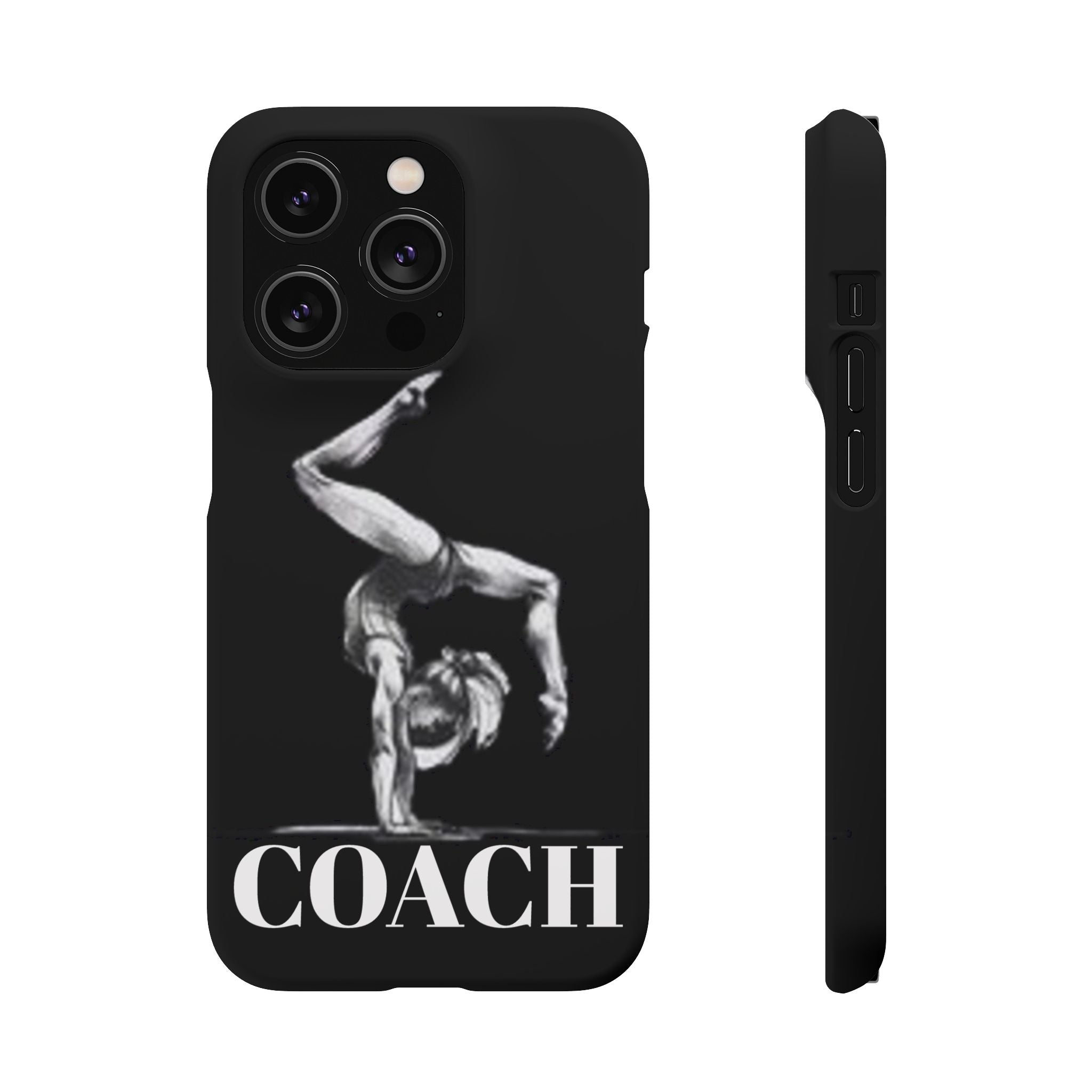 Coach Gymnastics Phone Case — Black Snap Phone Cover with Gymnast Silhouette