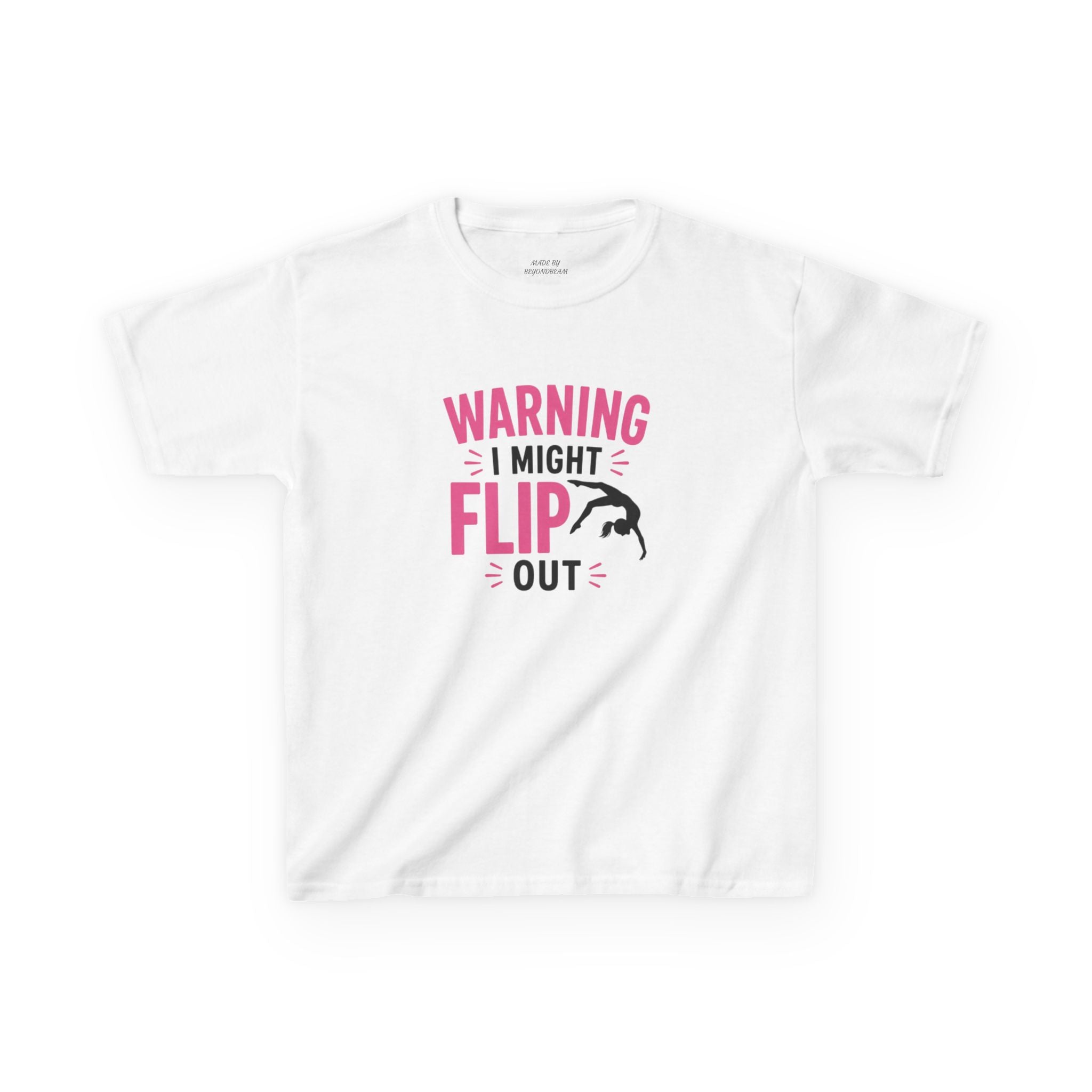 Kids T-Shirt — "Warning I Might Flip Out" Gymnastics Tee