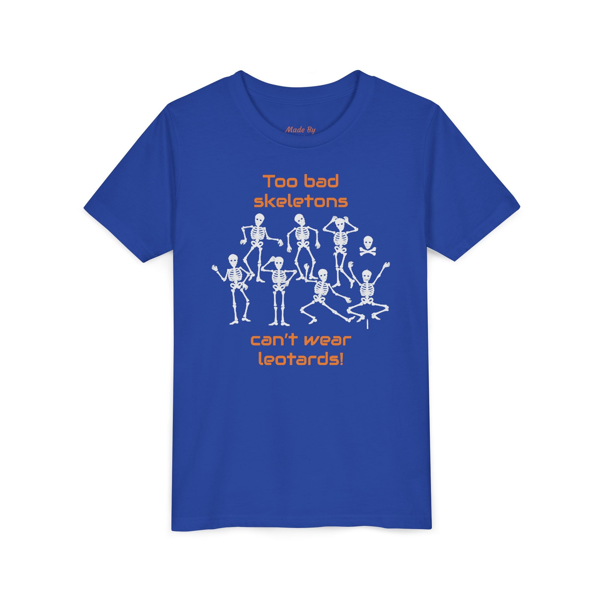 Kids Halloween Gymnastics Tee – ‘Too Bad Skeletons Can’t Wear Leotards!’ (Kids)