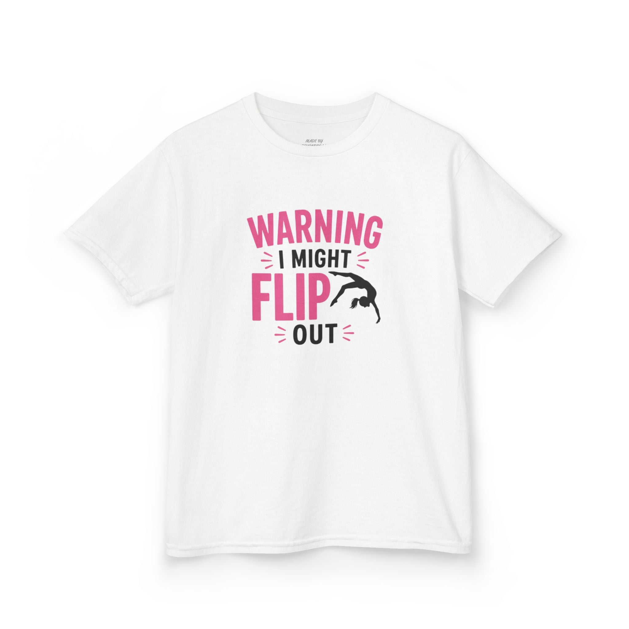Kids T-Shirt — "Warning I Might Flip Out" Gymnastics Tee