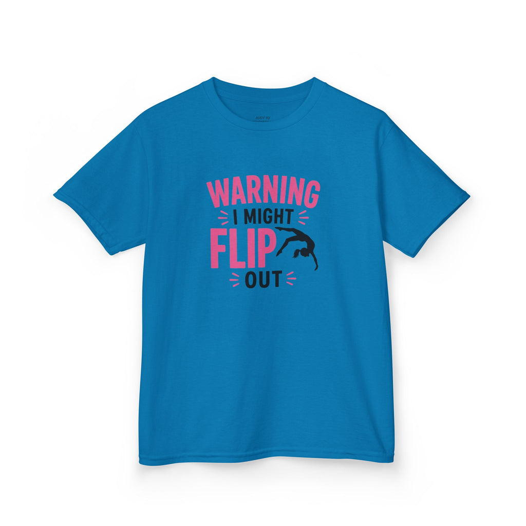 Kids T-Shirt — "Warning I Might Flip Out" Gymnastics Tee