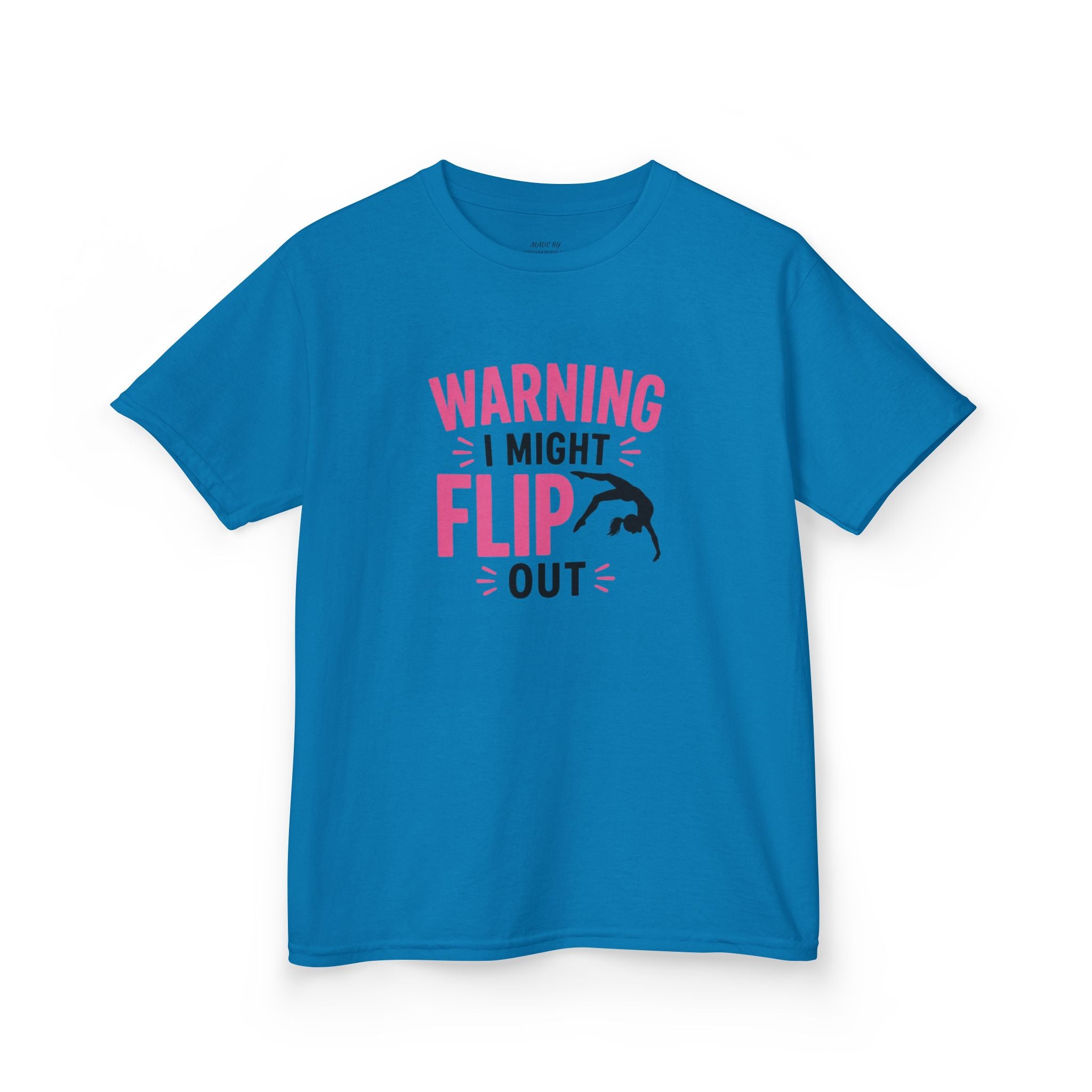 Kids T-Shirt — "Warning I Might Flip Out" Gymnastics Tee