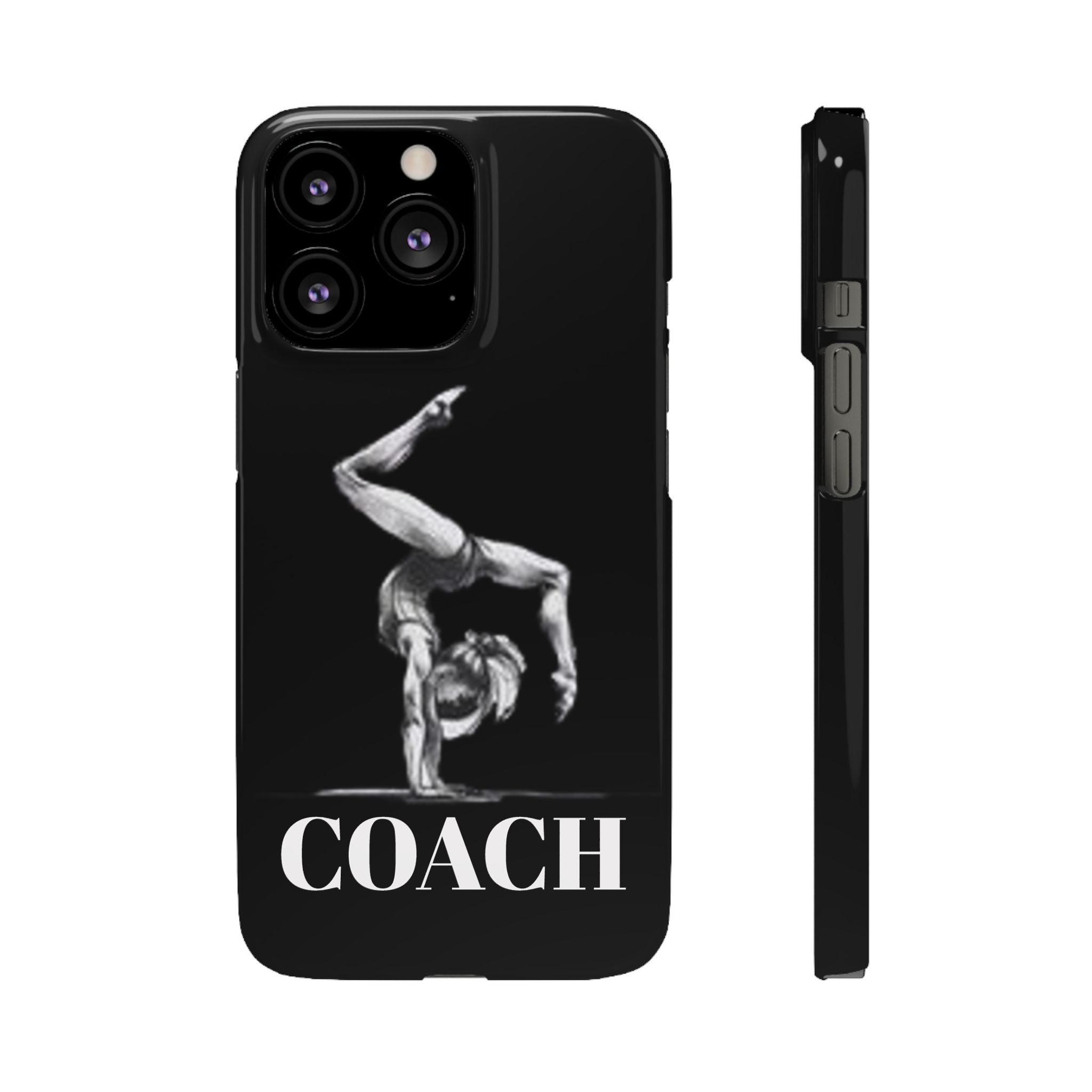 Coach Gymnastics Phone Case — Black Snap Phone Cover with Gymnast Silhouette