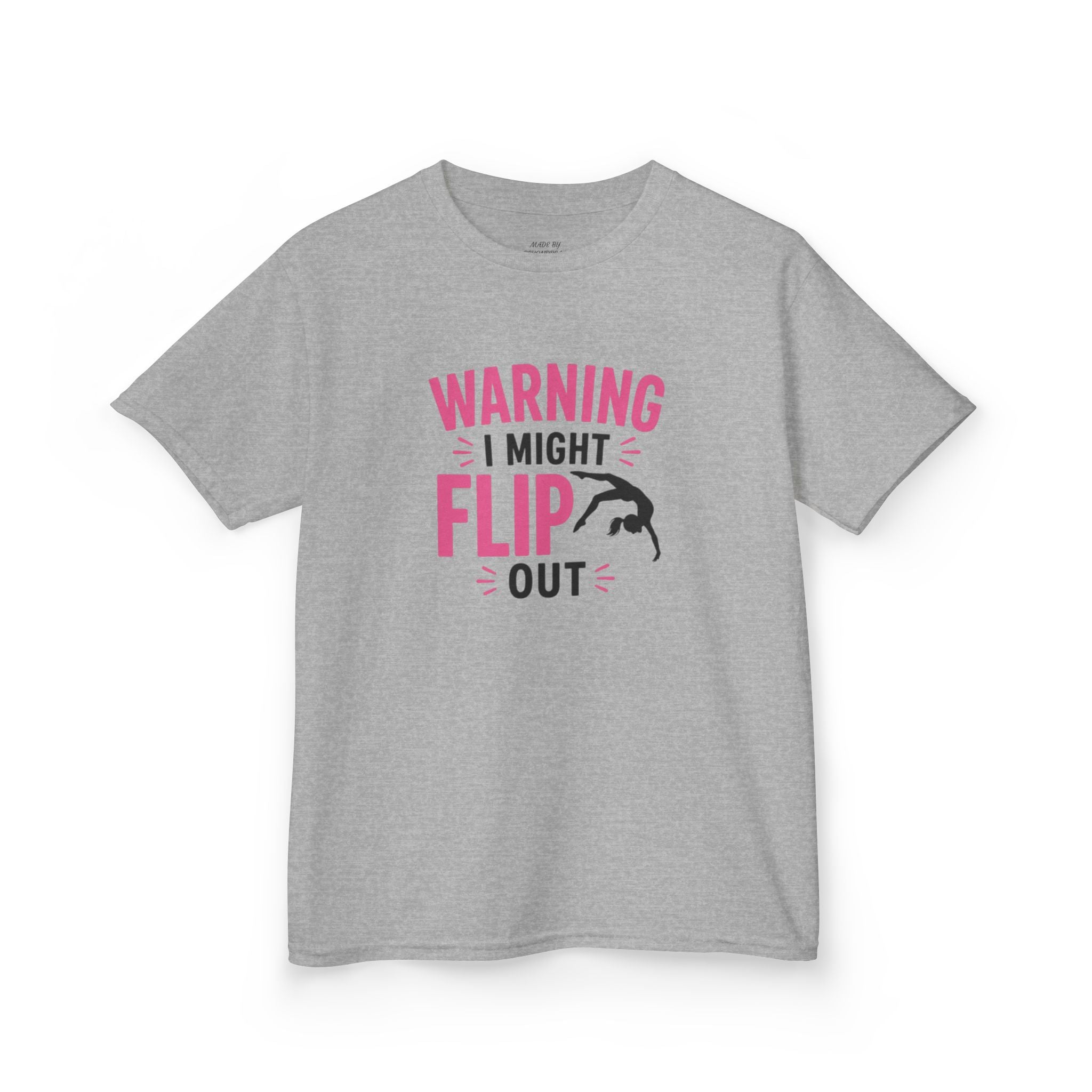 Kids T-Shirt — "Warning I Might Flip Out" Gymnastics Tee