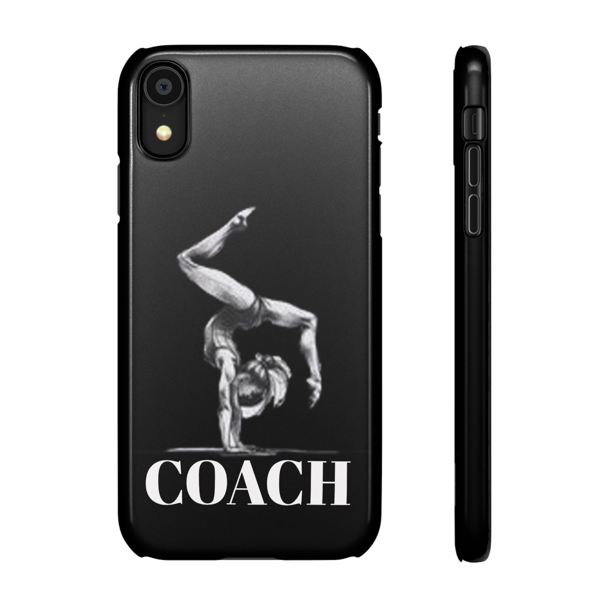 Coach Gymnastics Phone Case — Black Snap Phone Cover with Gymnast Silhouette
