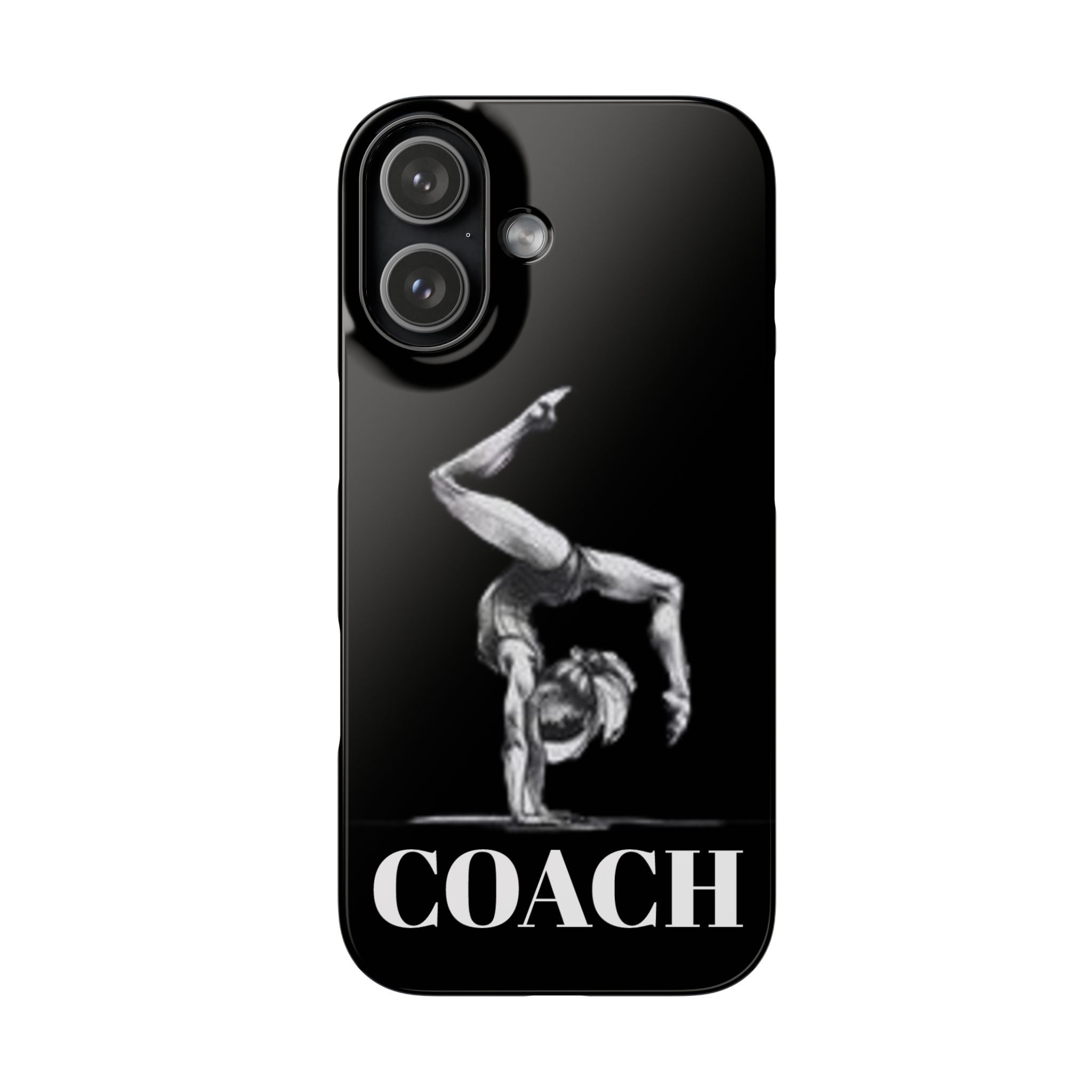 Coach Gymnastics Phone Case — Black Snap Phone Cover with Gymnast Silhouette