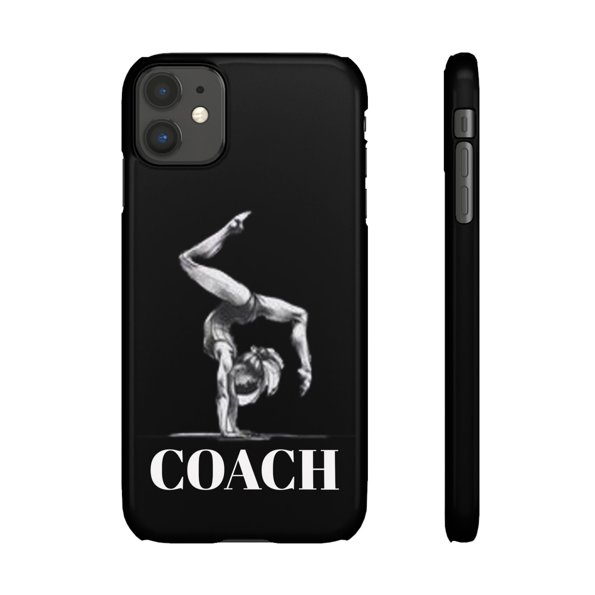 Coach Gymnastics Phone Case — Black Snap Phone Cover with Gymnast Silhouette