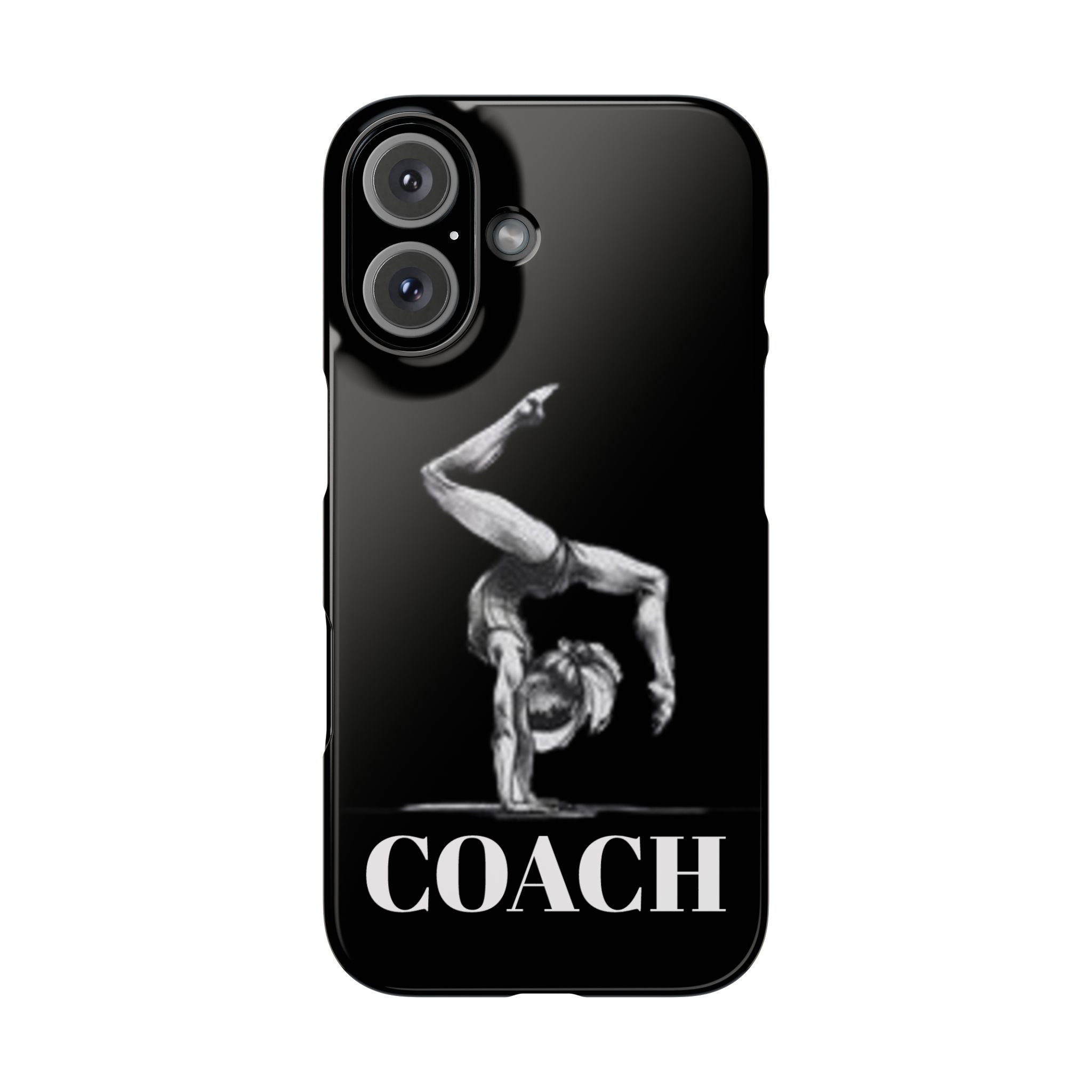 Coach Gymnastics Phone Case — Black Snap Phone Cover with Gymnast Silhouette