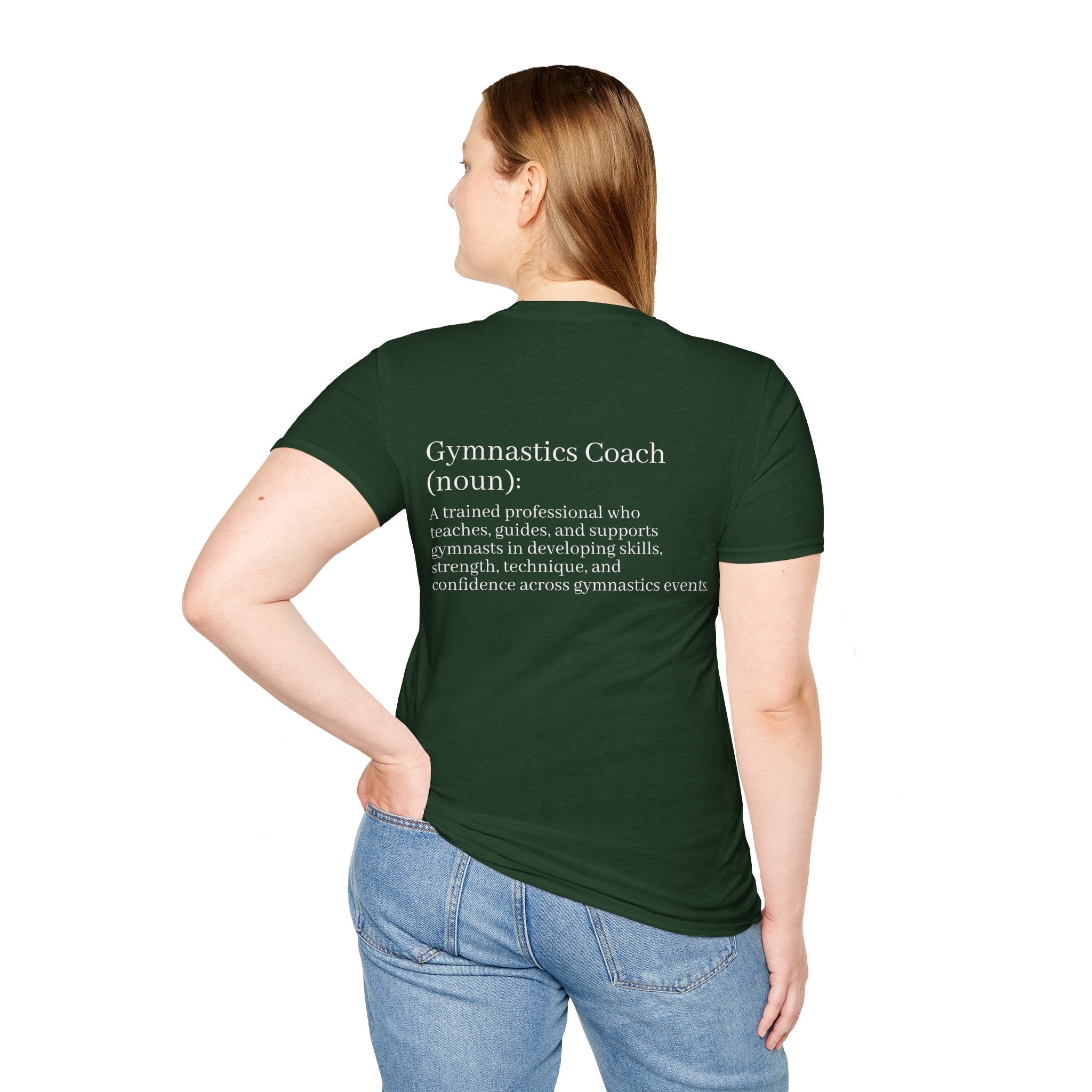 Adults Gymnastics Coach Definition T-Shirt — Back-Print Gift for Coaches