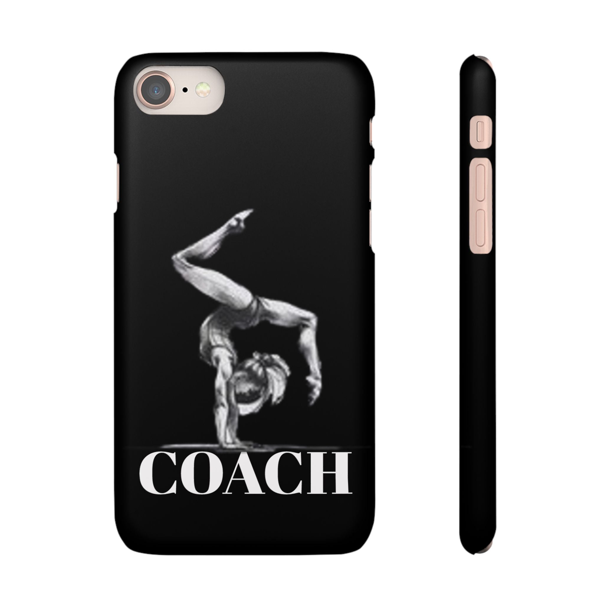 Coach Gymnastics Phone Case — Black Snap Phone Cover with Gymnast Silhouette
