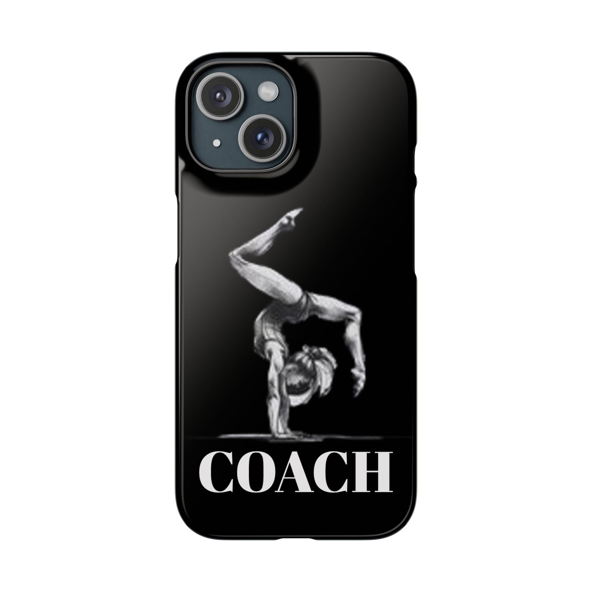 Coach Gymnastics Phone Case — Black Snap Phone Cover with Gymnast Silhouette