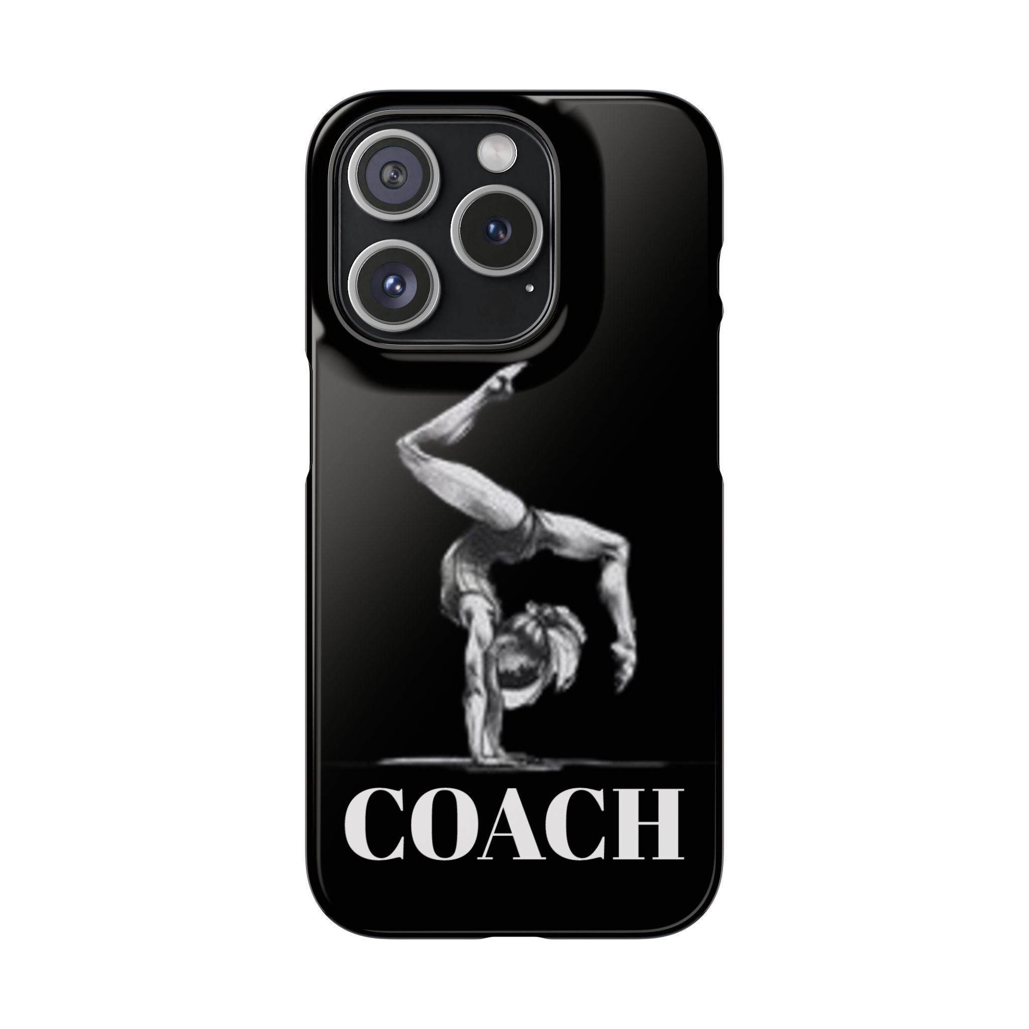 Coach Gymnastics Phone Case — Black Snap Phone Cover with Gymnast Silhouette