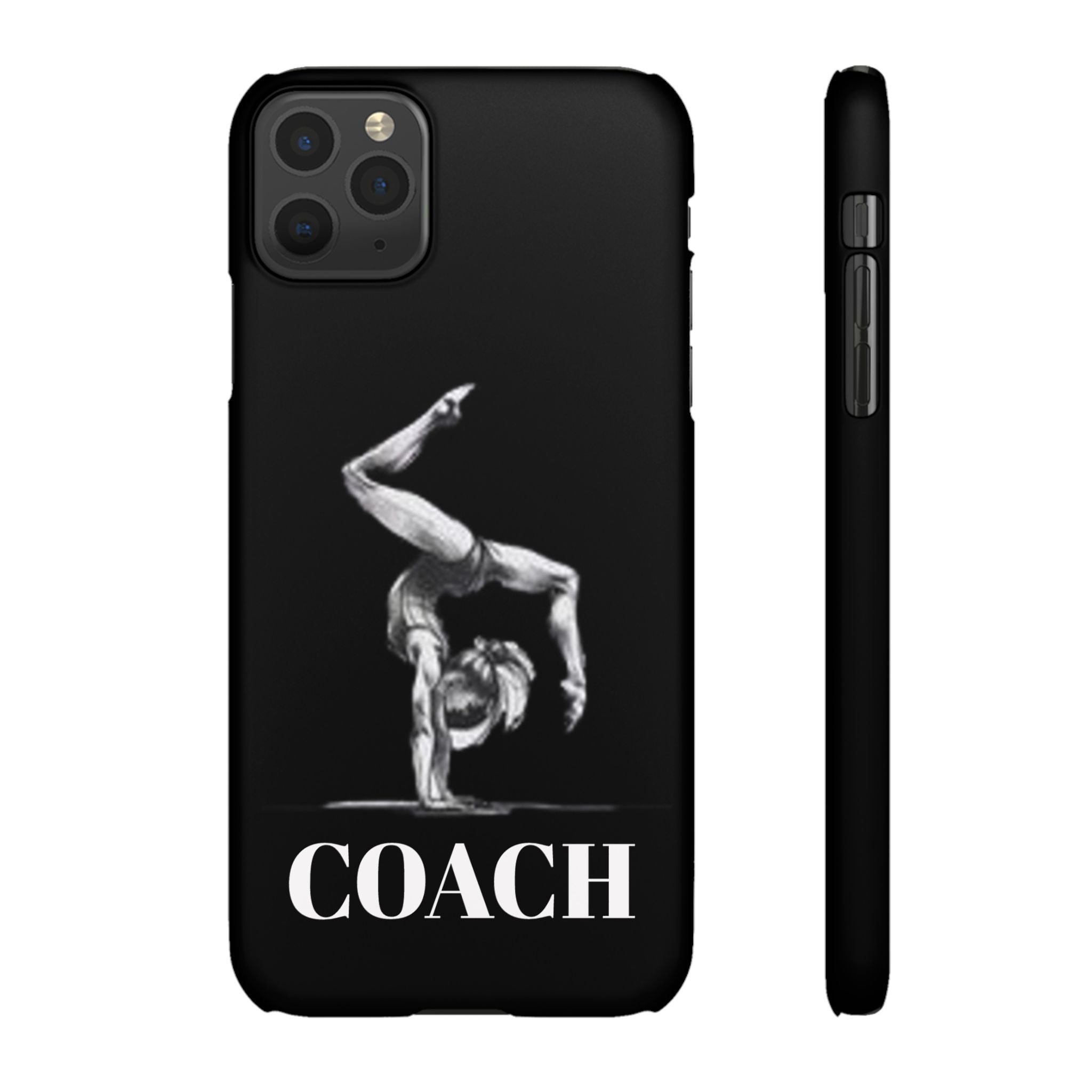 Coach Gymnastics Phone Case — Black Snap Phone Cover with Gymnast Silhouette