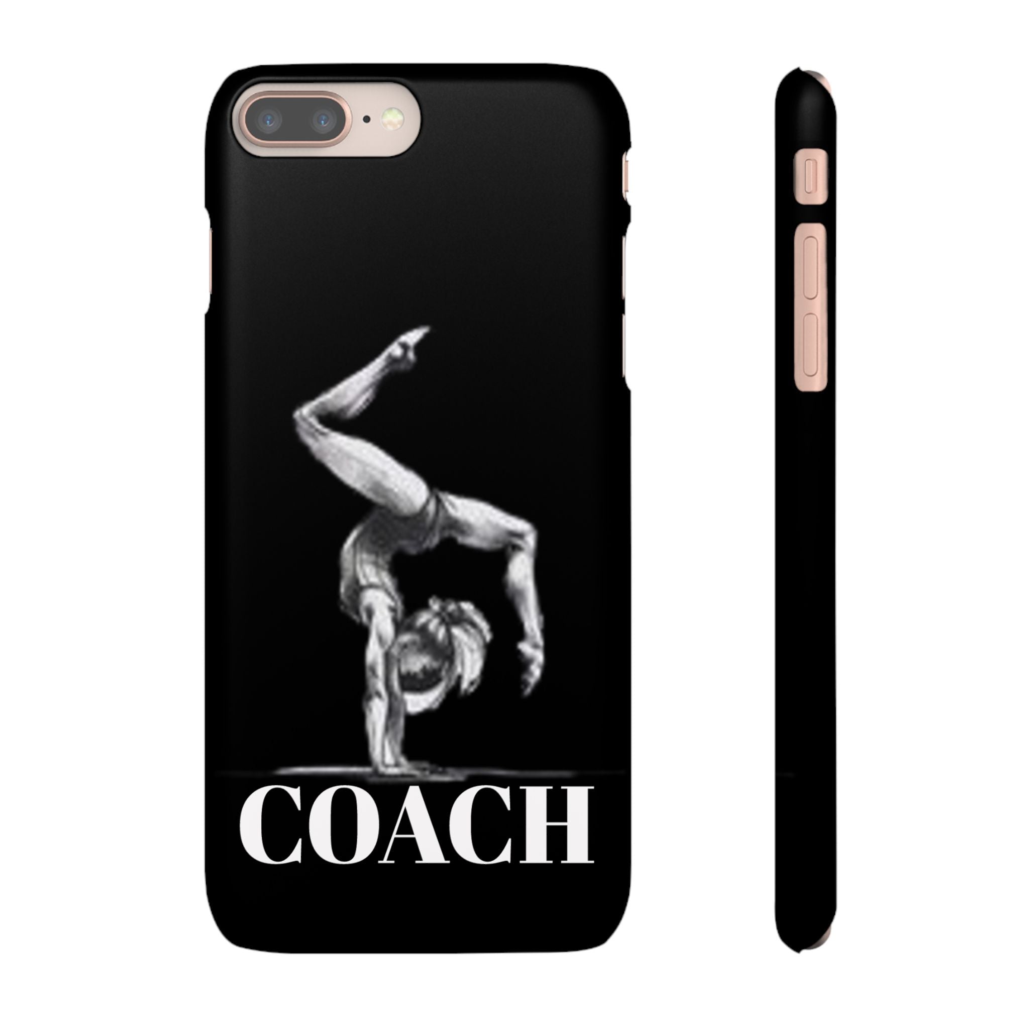 Coach Gymnastics Phone Case — Black Snap Phone Cover with Gymnast Silhouette