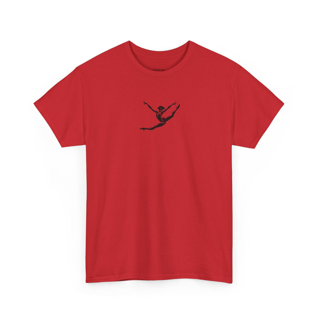 Gymnast Minimalist Tee — Small Graceful Leap Graphic T-Shirt (Adults)