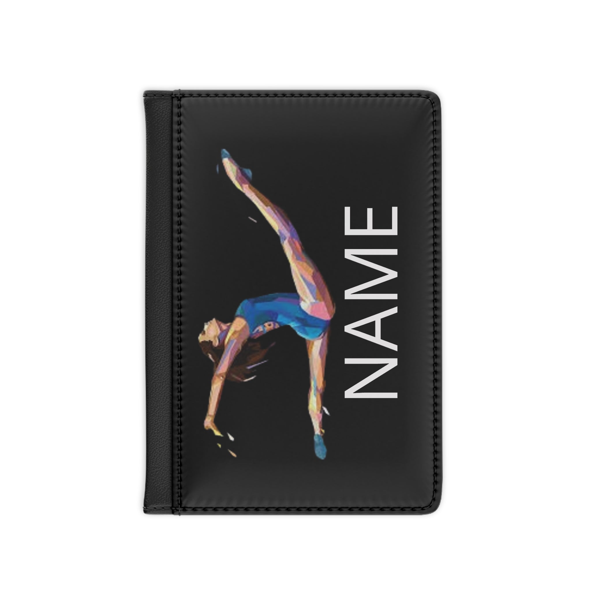 Gymnast Passport Cover – Personalized Name Travel Holder with Colorful Gymnast Silhouette
