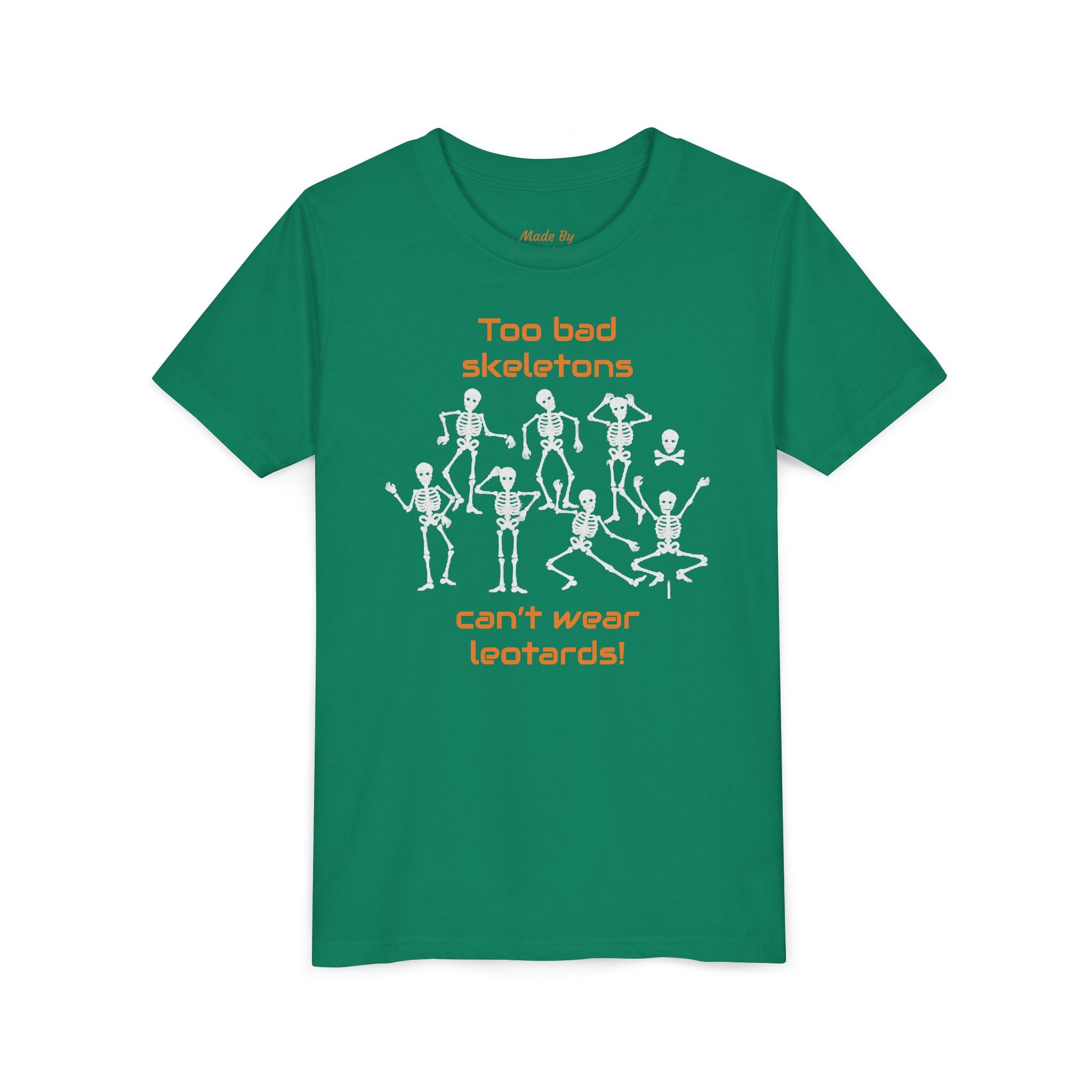 Kids Halloween Gymnastics Tee – ‘Too Bad Skeletons Can’t Wear Leotards!’ (Kids)