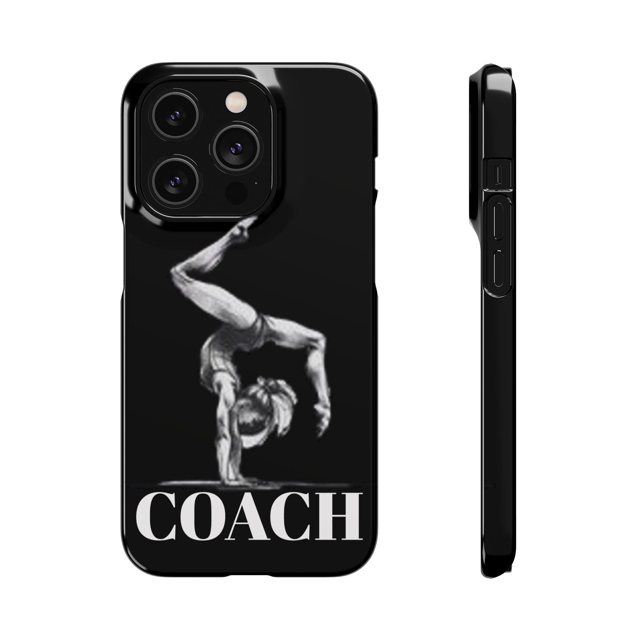 Coach Gymnastics Phone Case — Black Snap Phone Cover with Gymnast Silhouette