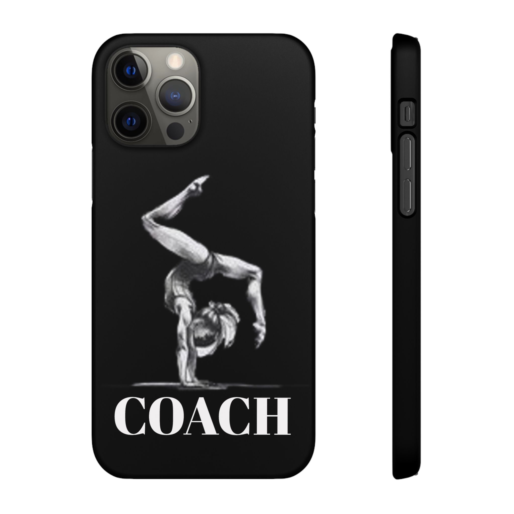 Coach Gymnastics Phone Case — Black Snap Phone Cover with Gymnast Silhouette