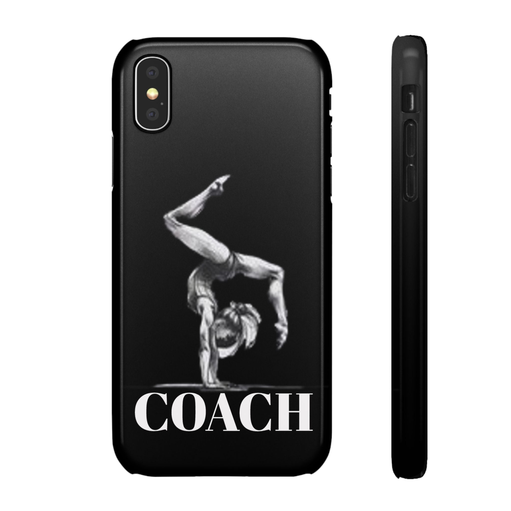 Coach Gymnastics Phone Case — Black Snap Phone Cover with Gymnast Silhouette