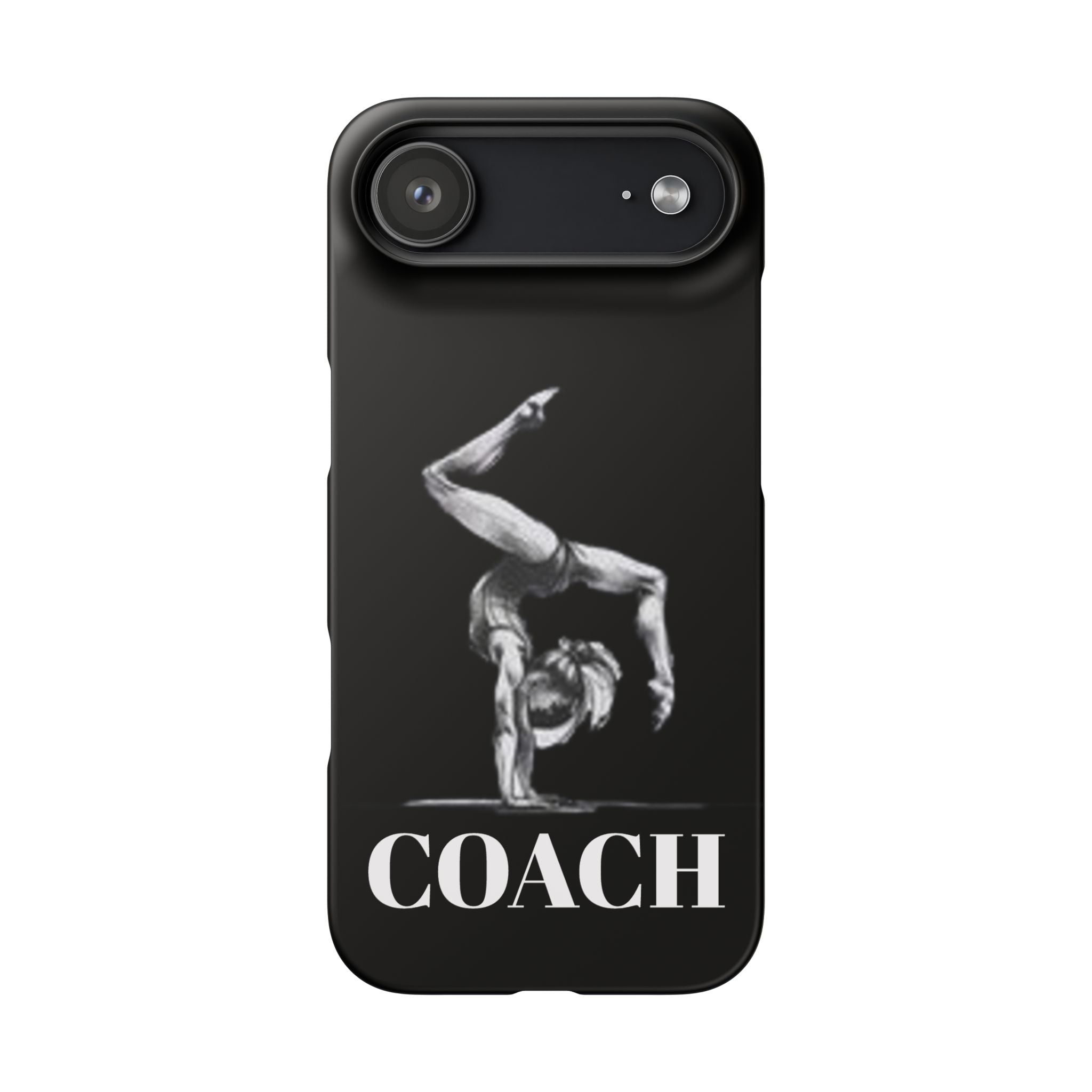 Coach Gymnastics Phone Case — Black Snap Phone Cover with Gymnast Silhouette