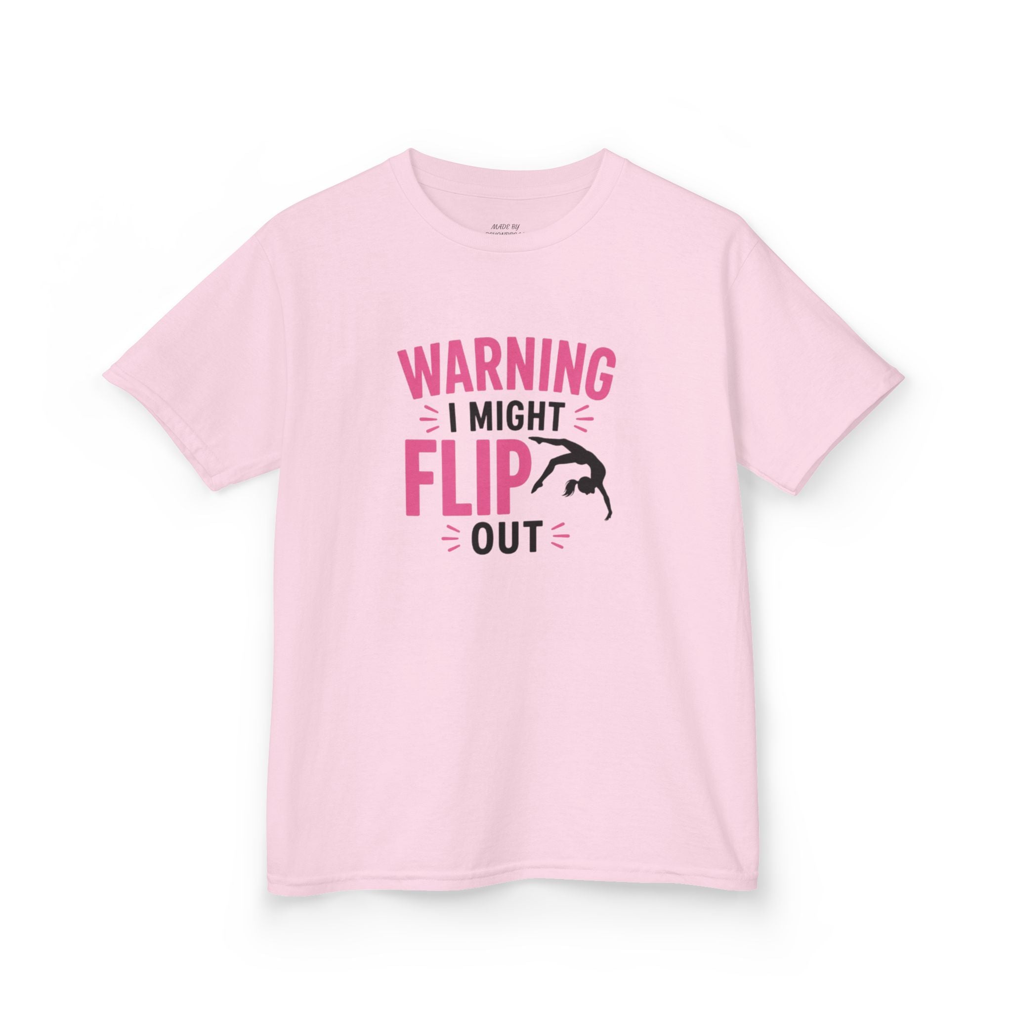 Kids T-Shirt — "Warning I Might Flip Out" Gymnastics Tee