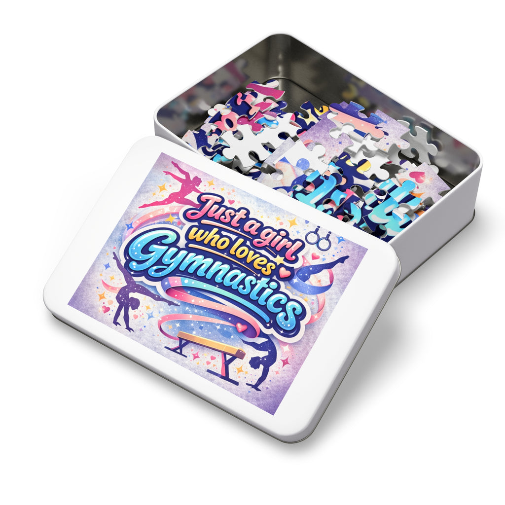 Gymnastics Jigsaw Puzzle — "Just a Girl Who Loves Gymnastics" Puzzle with Tin
