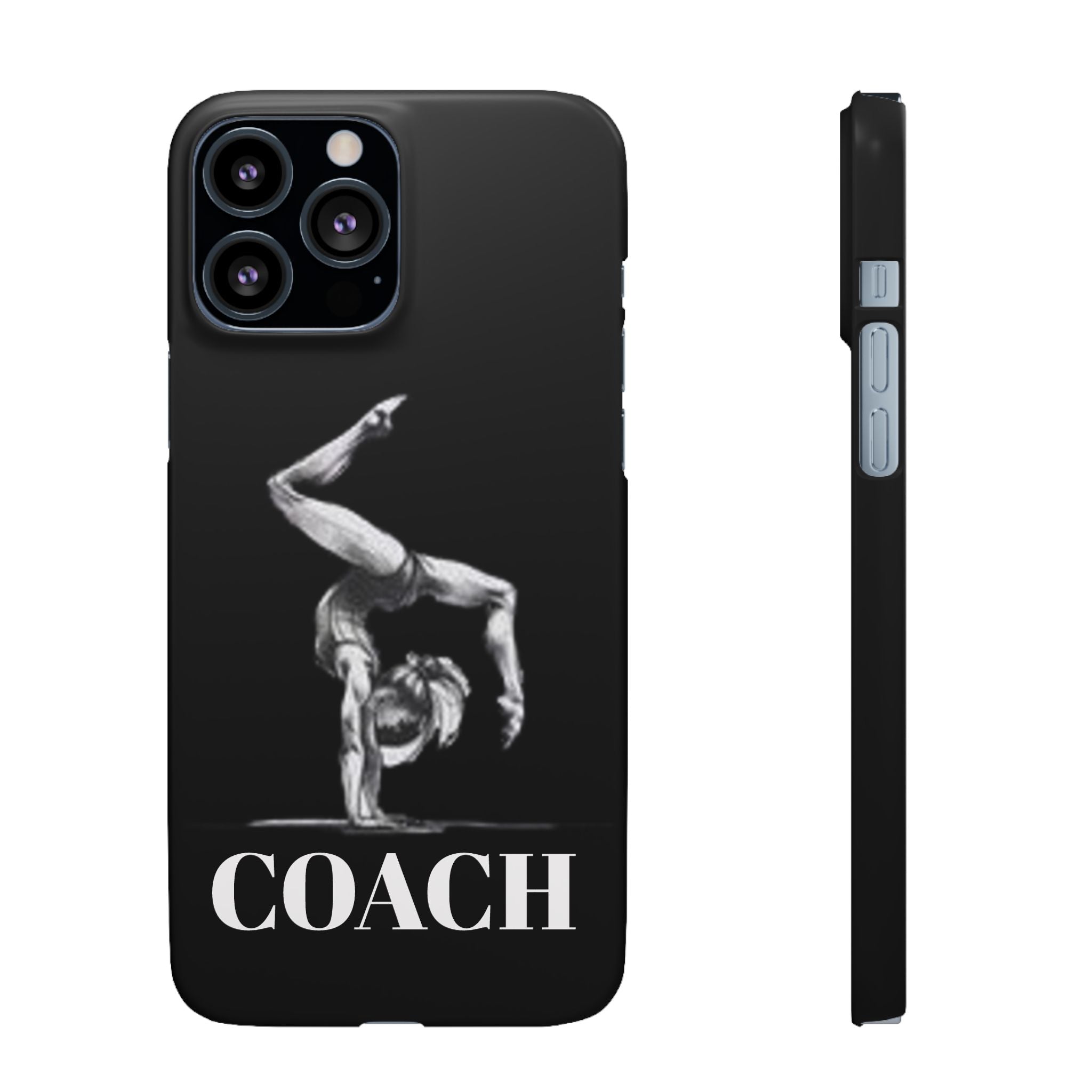 Coach Gymnastics Phone Case — Black Snap Phone Cover with Gymnast Silhouette
