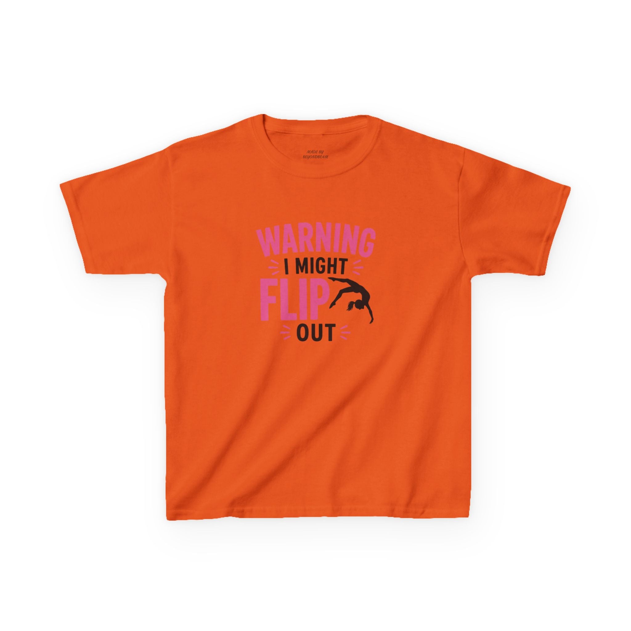 Kids T-Shirt — "Warning I Might Flip Out" Gymnastics Tee