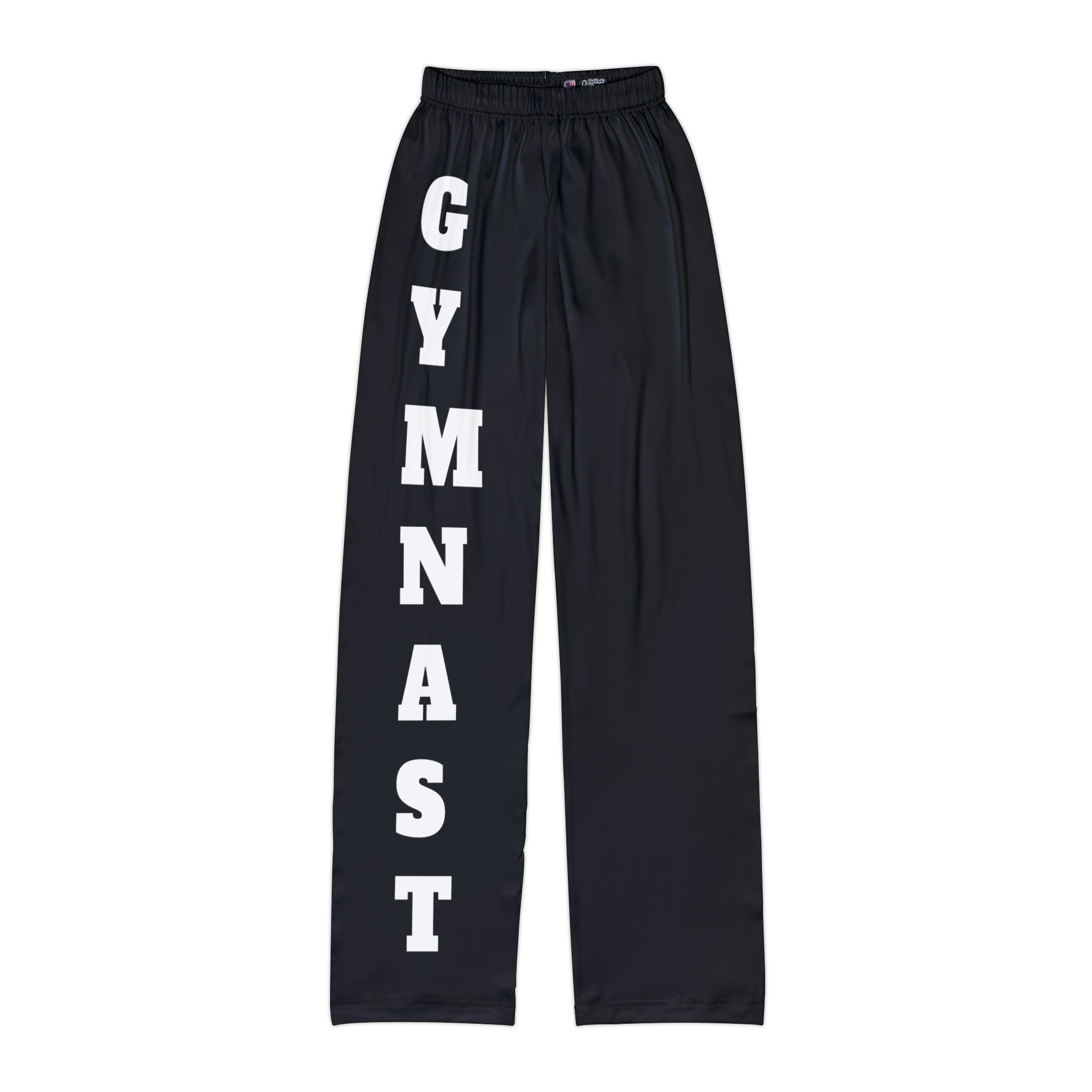 Kids Gymnast Lounge Pants — Black AOP Sweatpants with 'GYMNAST' Side Print
