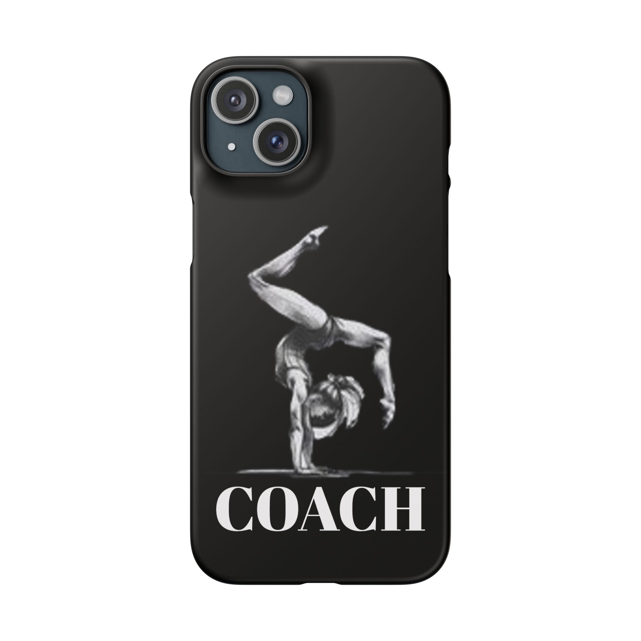 Coach Gymnastics Phone Case — Black Snap Phone Cover with Gymnast Silhouette