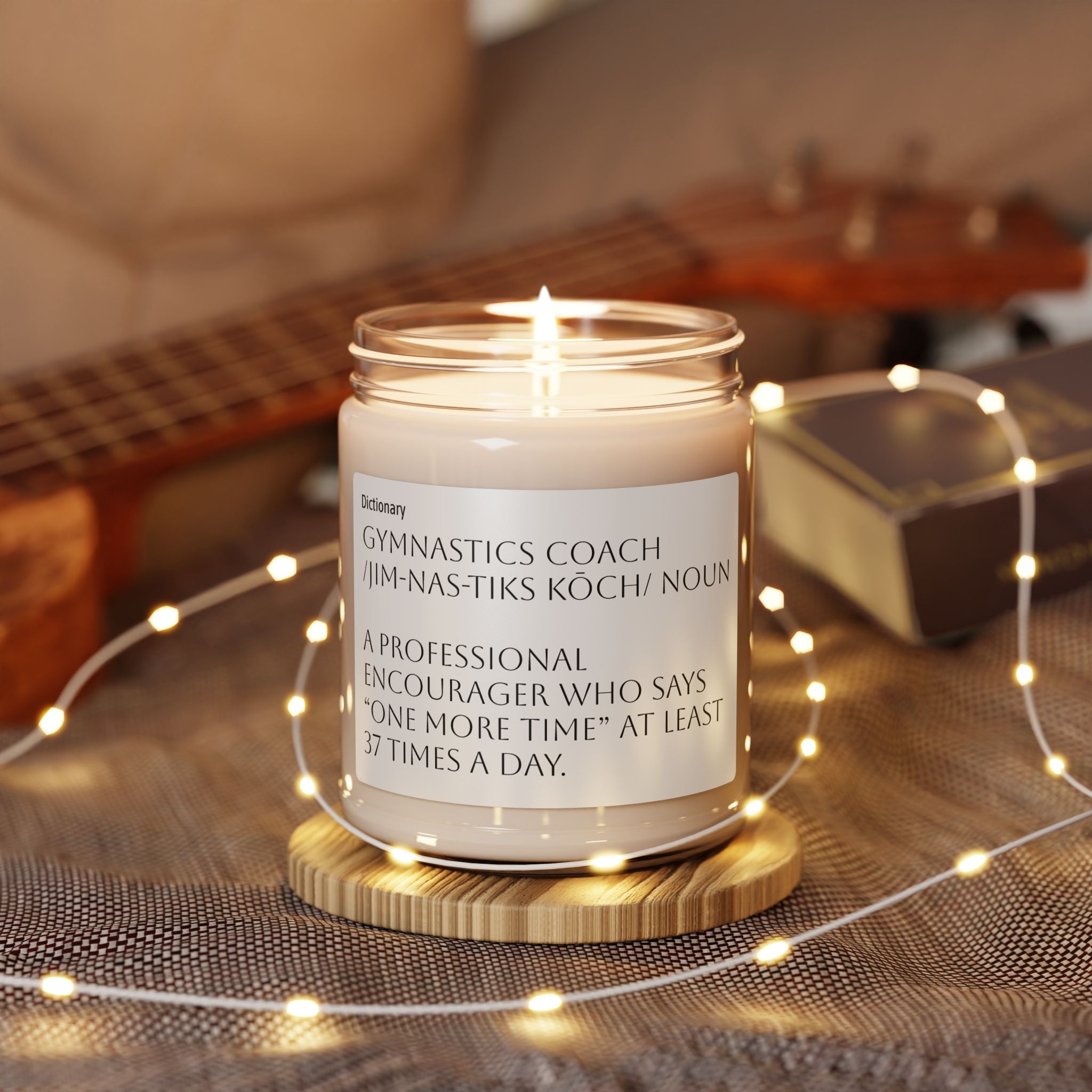 Gymnastics Coach Scented Soy Candle — 9oz Gift for Coaches, Motivational 'One More Time' Definition