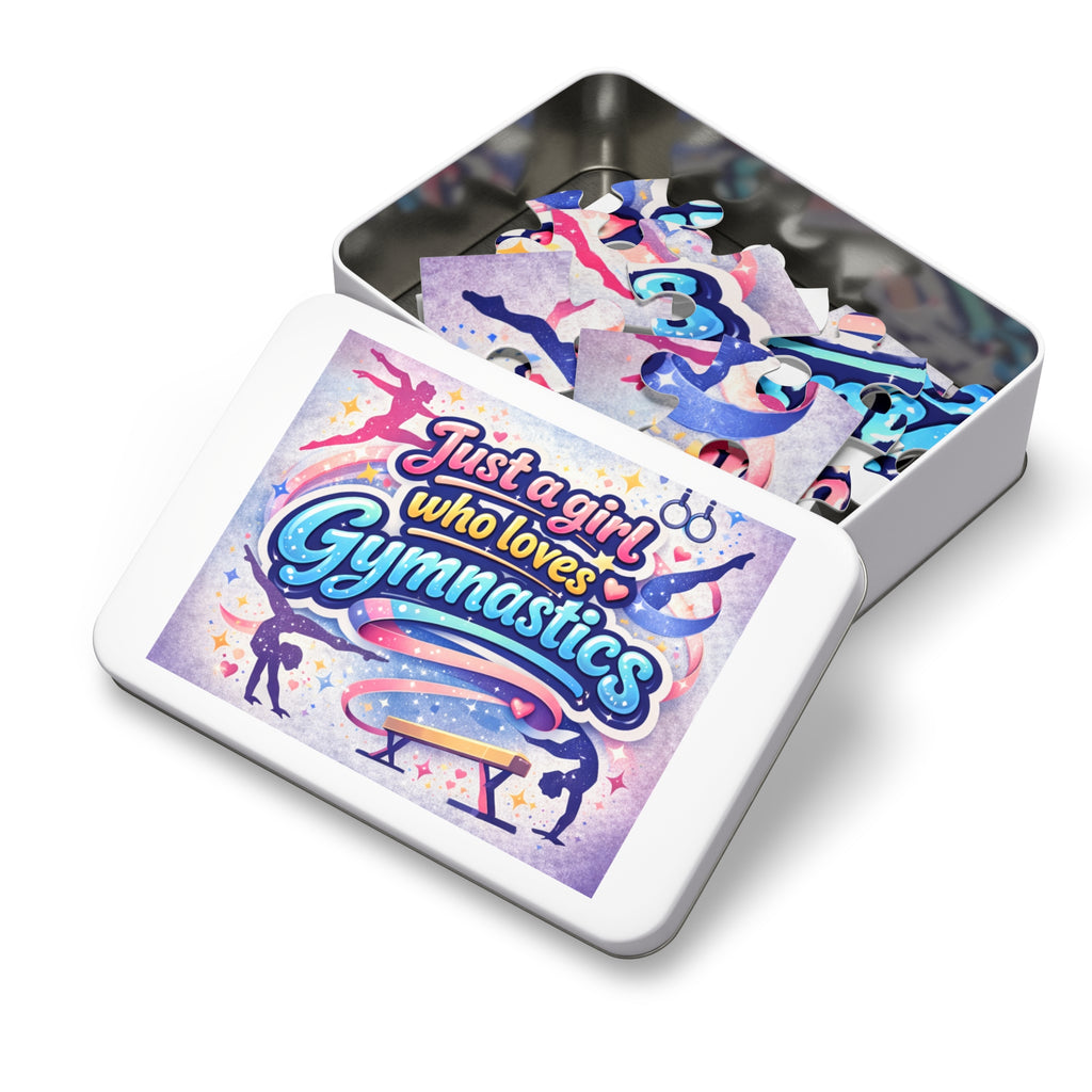 Gymnastics Jigsaw Puzzle — "Just a Girl Who Loves Gymnastics" Puzzle with Tin