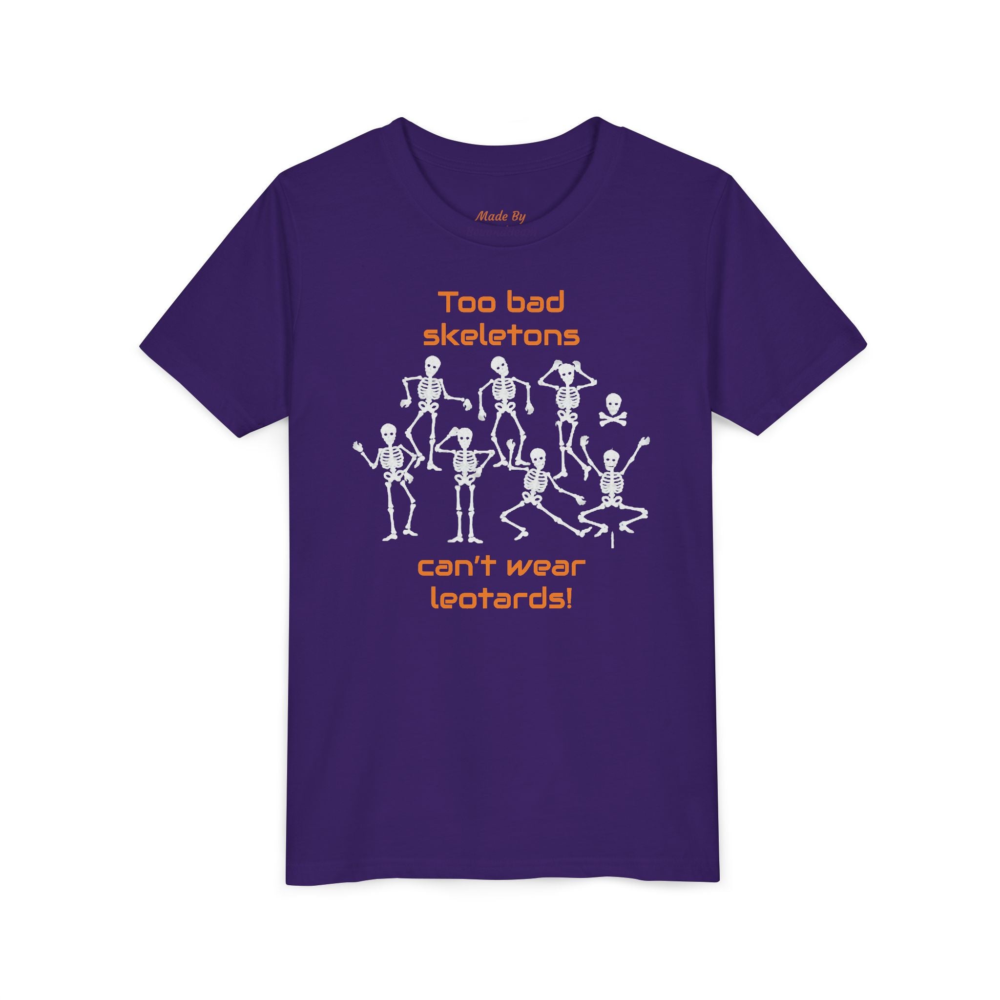 Kids Halloween Gymnastics Tee – ‘Too Bad Skeletons Can’t Wear Leotards!’ (Kids)