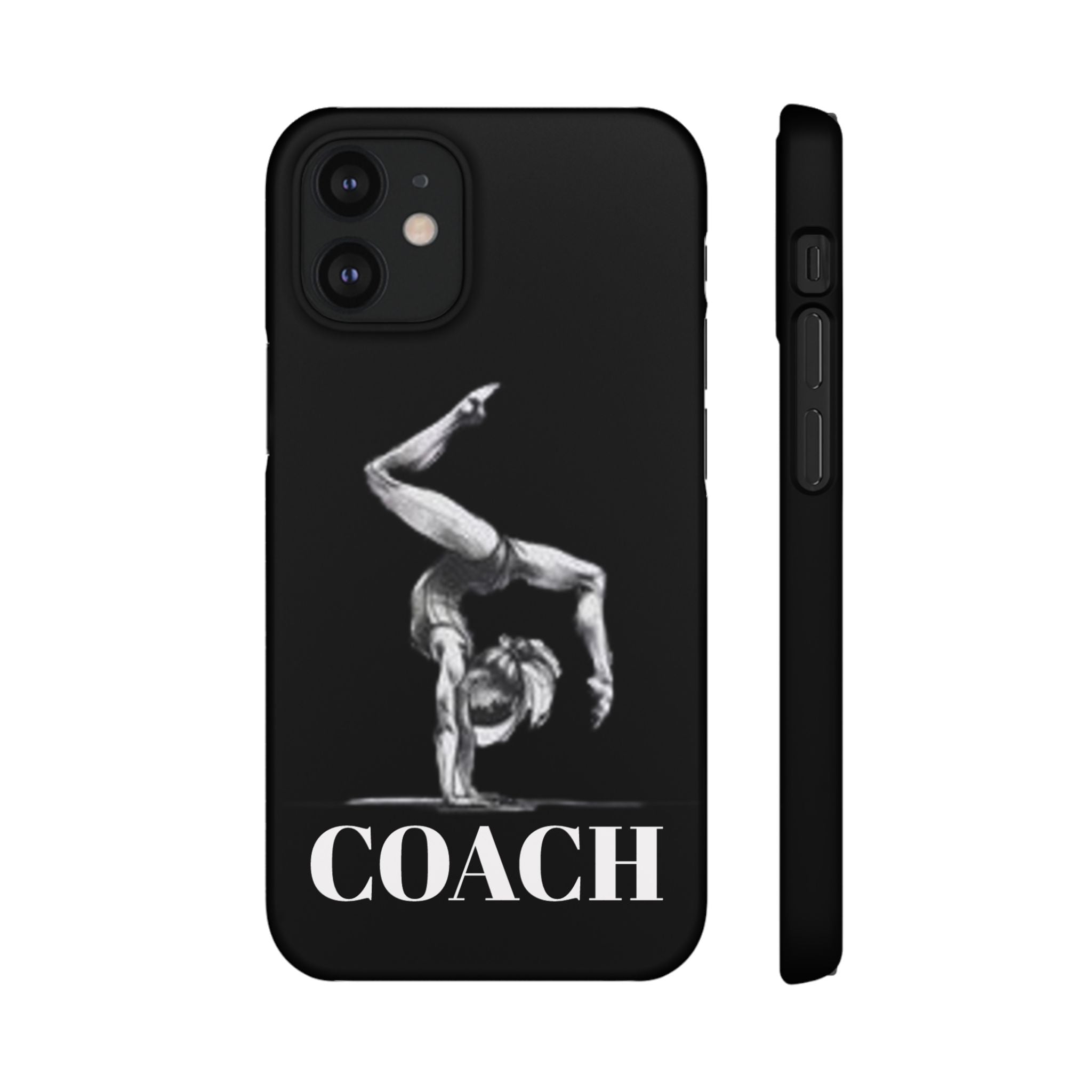 Coach Gymnastics Phone Case — Black Snap Phone Cover with Gymnast Silhouette
