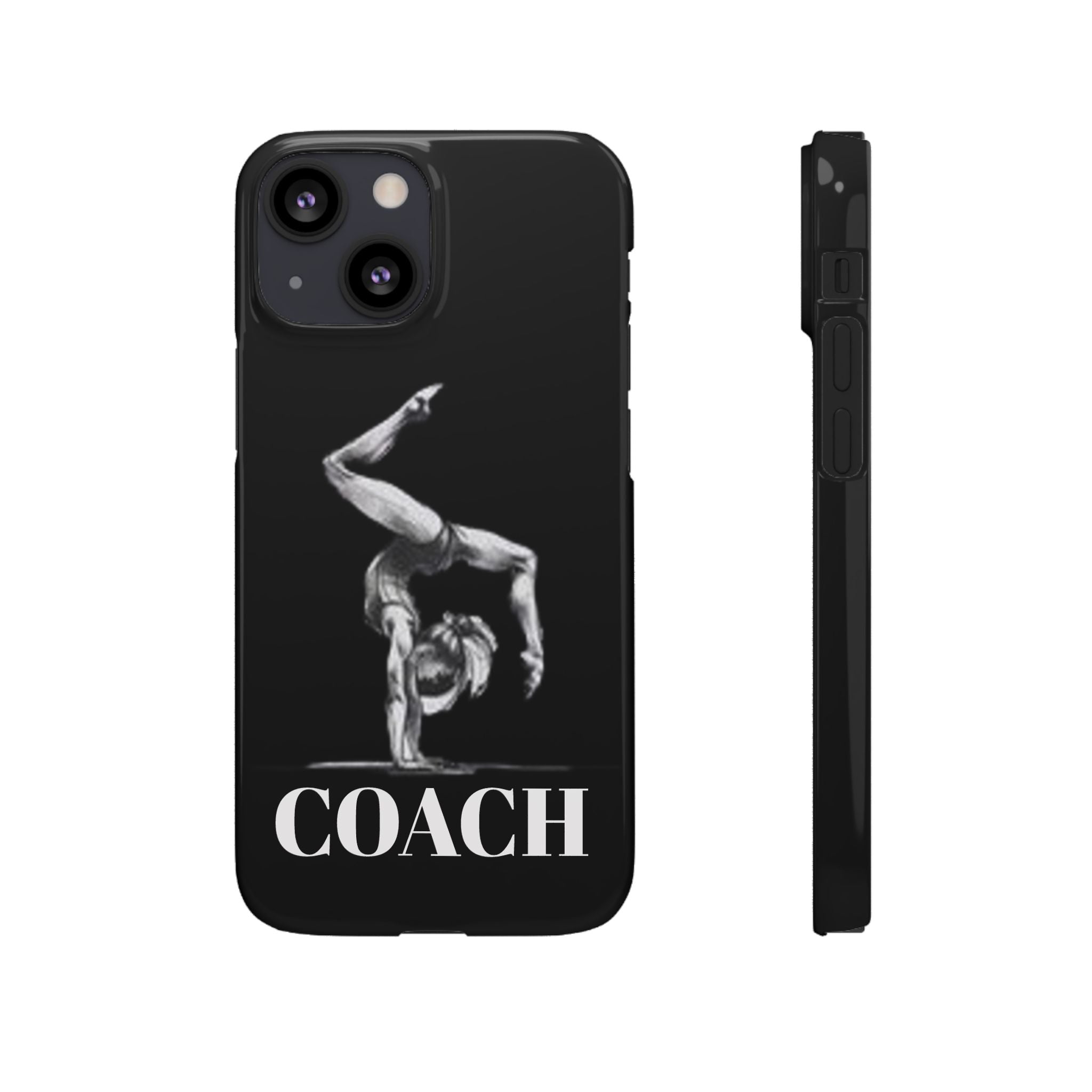 Coach Gymnastics Phone Case — Black Snap Phone Cover with Gymnast Silhouette