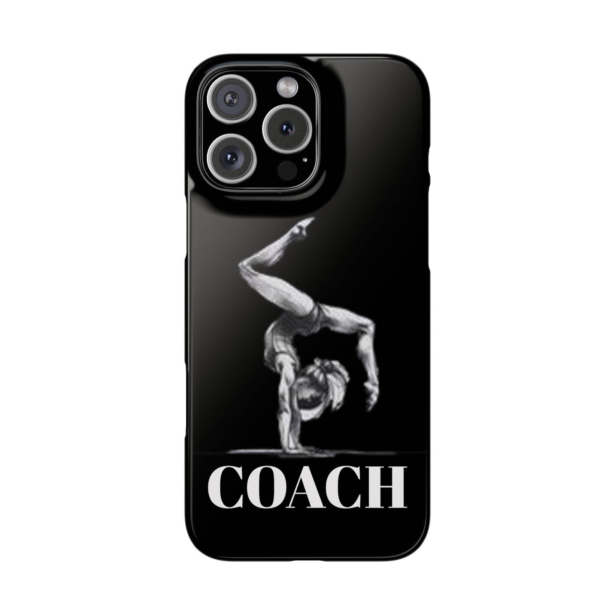 Coach Gymnastics Phone Case — Black Snap Phone Cover with Gymnast Silhouette