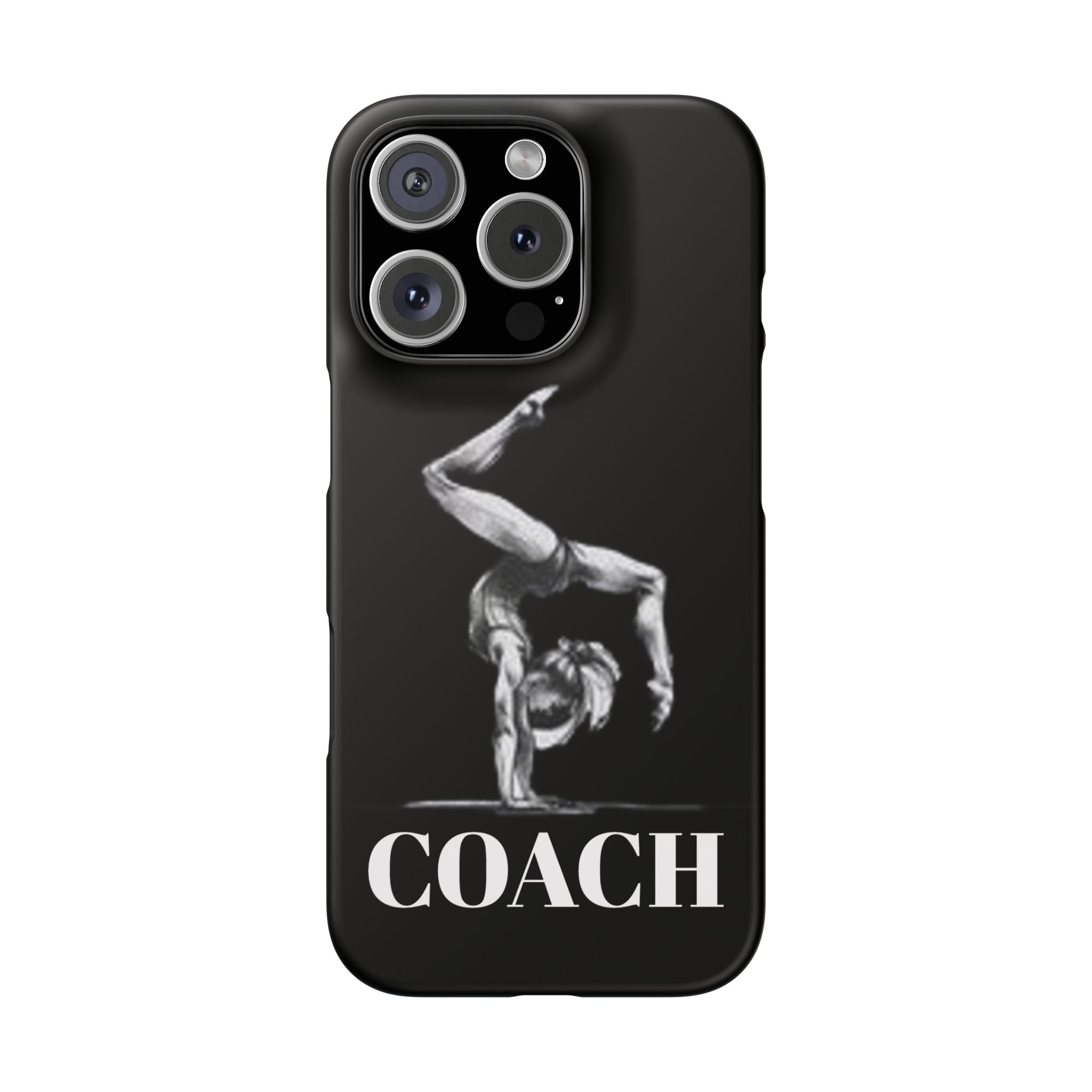 Coach Gymnastics Phone Case — Black Snap Phone Cover with Gymnast Silhouette