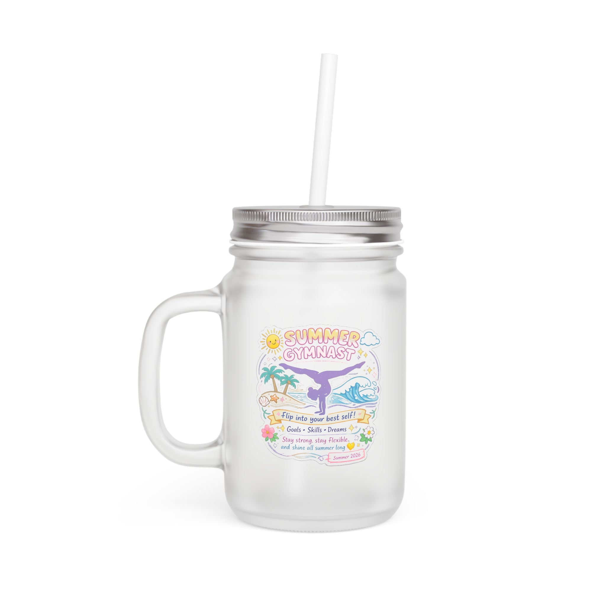 Summer Gymnast Mason Jar Tumbler with Straw — Beach Vibes Drink Jar