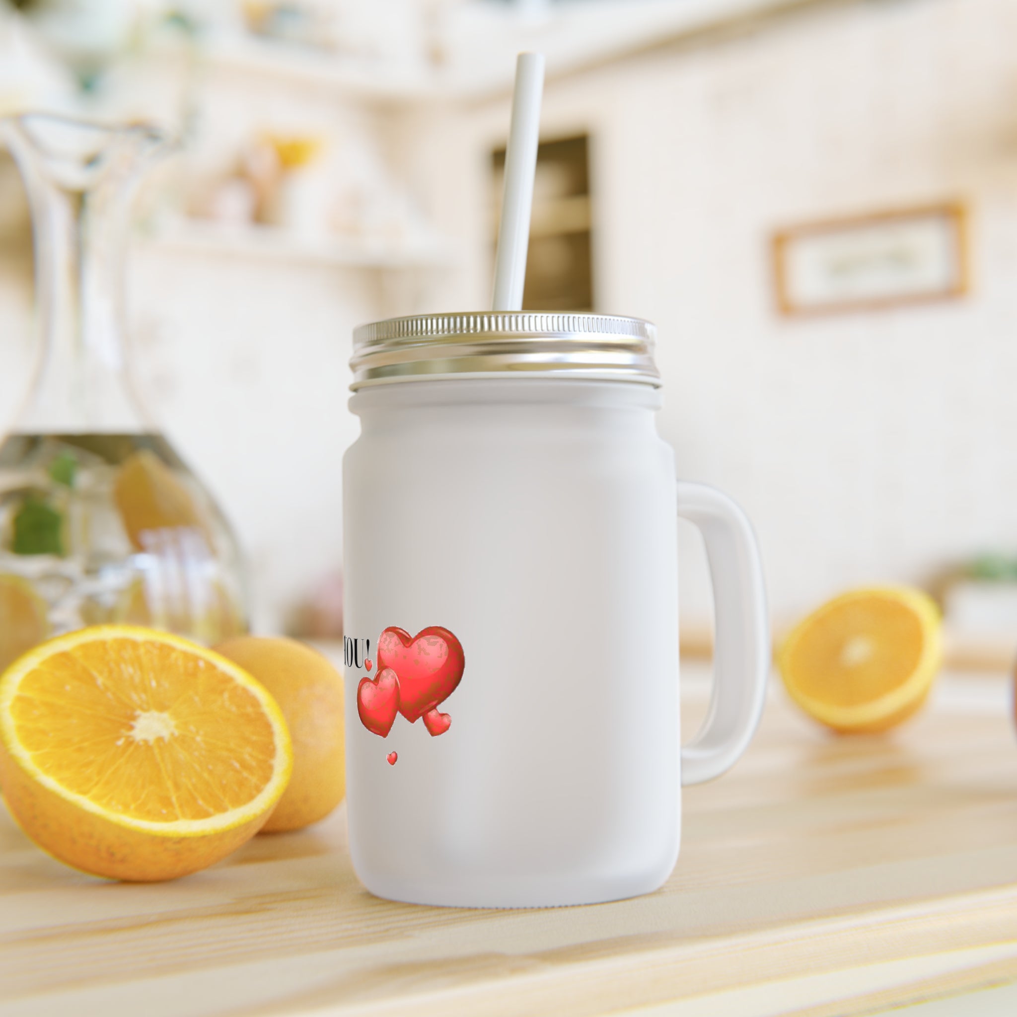 Proud of You Mason Jar Tumbler — Heart Design Gift Cup with Straw
