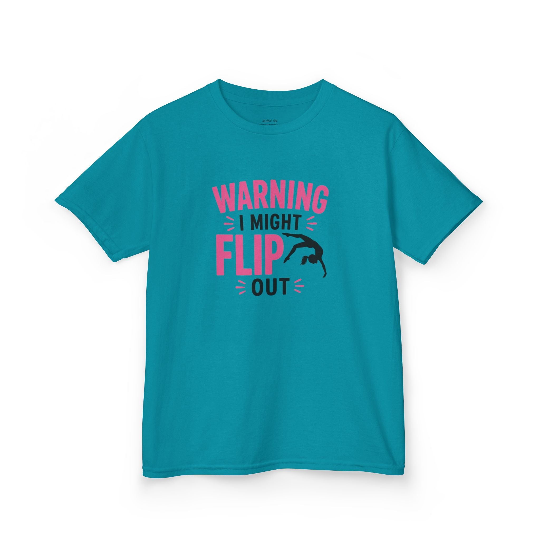 Kids T-Shirt — "Warning I Might Flip Out" Gymnastics Tee
