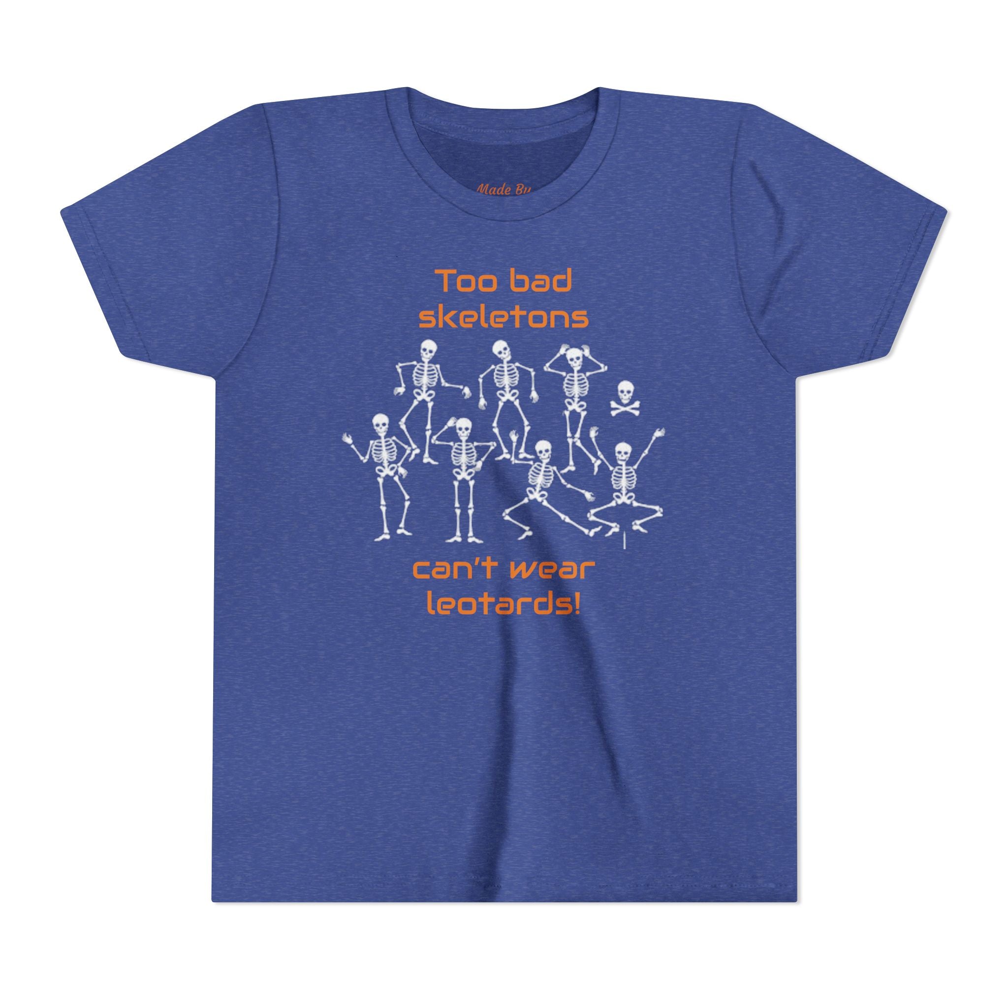Kids Halloween Gymnastics Tee – ‘Too Bad Skeletons Can’t Wear Leotards!’ (Kids)